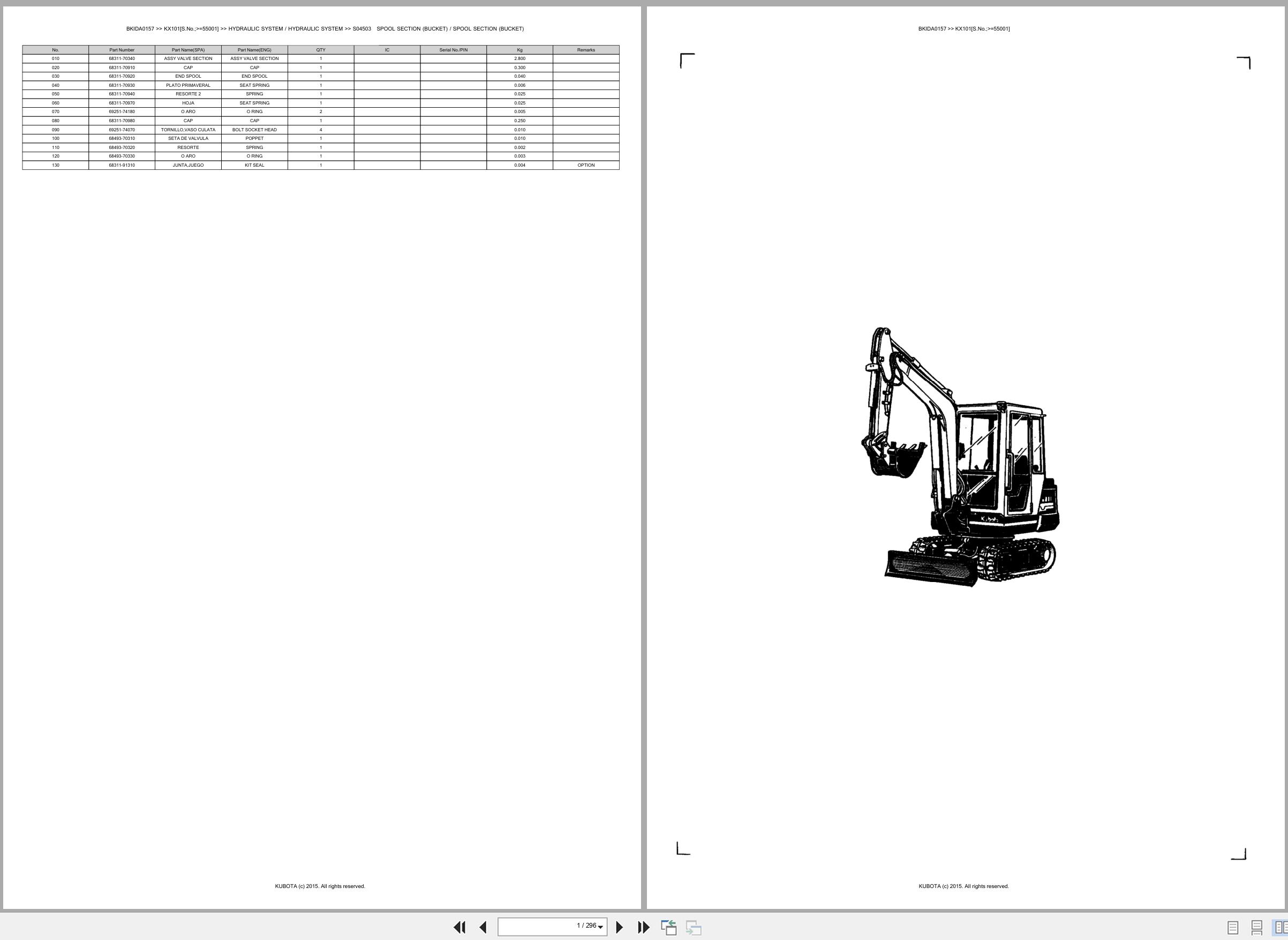 Kubota Excavator KX101 55001 Spare Parts Catalog EN ES (1)