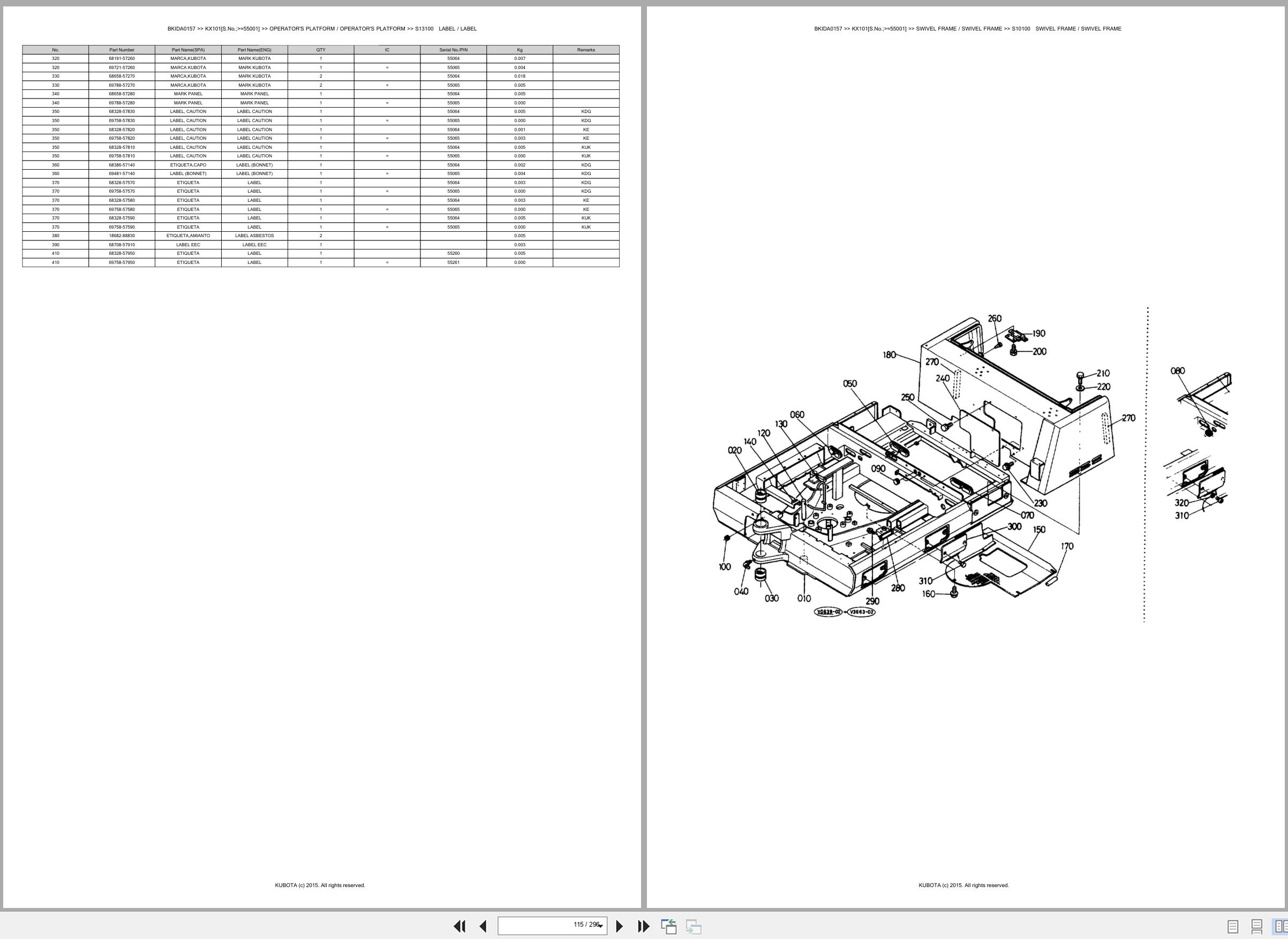 Kubota Excavator KX101 55001 Spare Parts Catalog EN ES (2)