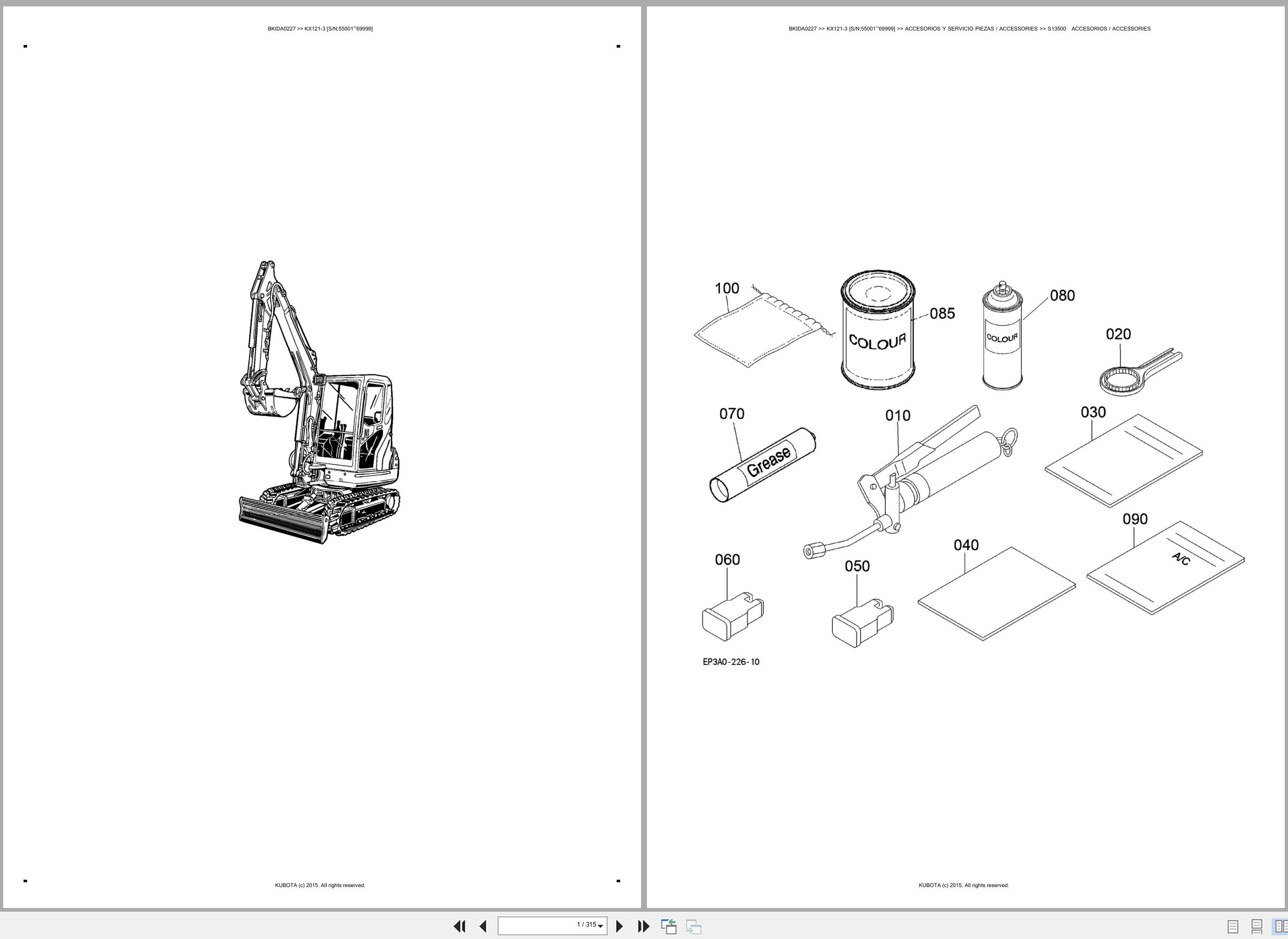 Kubota Excavator KX121 3 55001 69999 Spare Parts Catalog EN ES (1)
