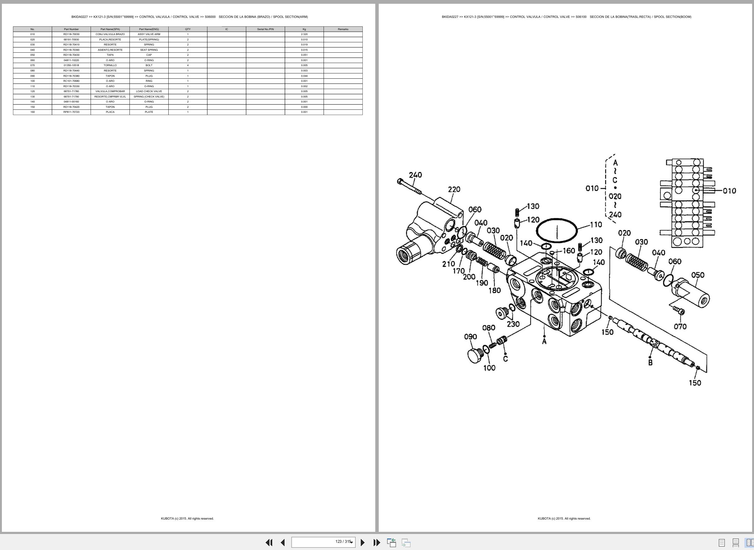 Kubota Excavator KX121 3 55001 69999 Spare Parts Catalog EN ES (2)
