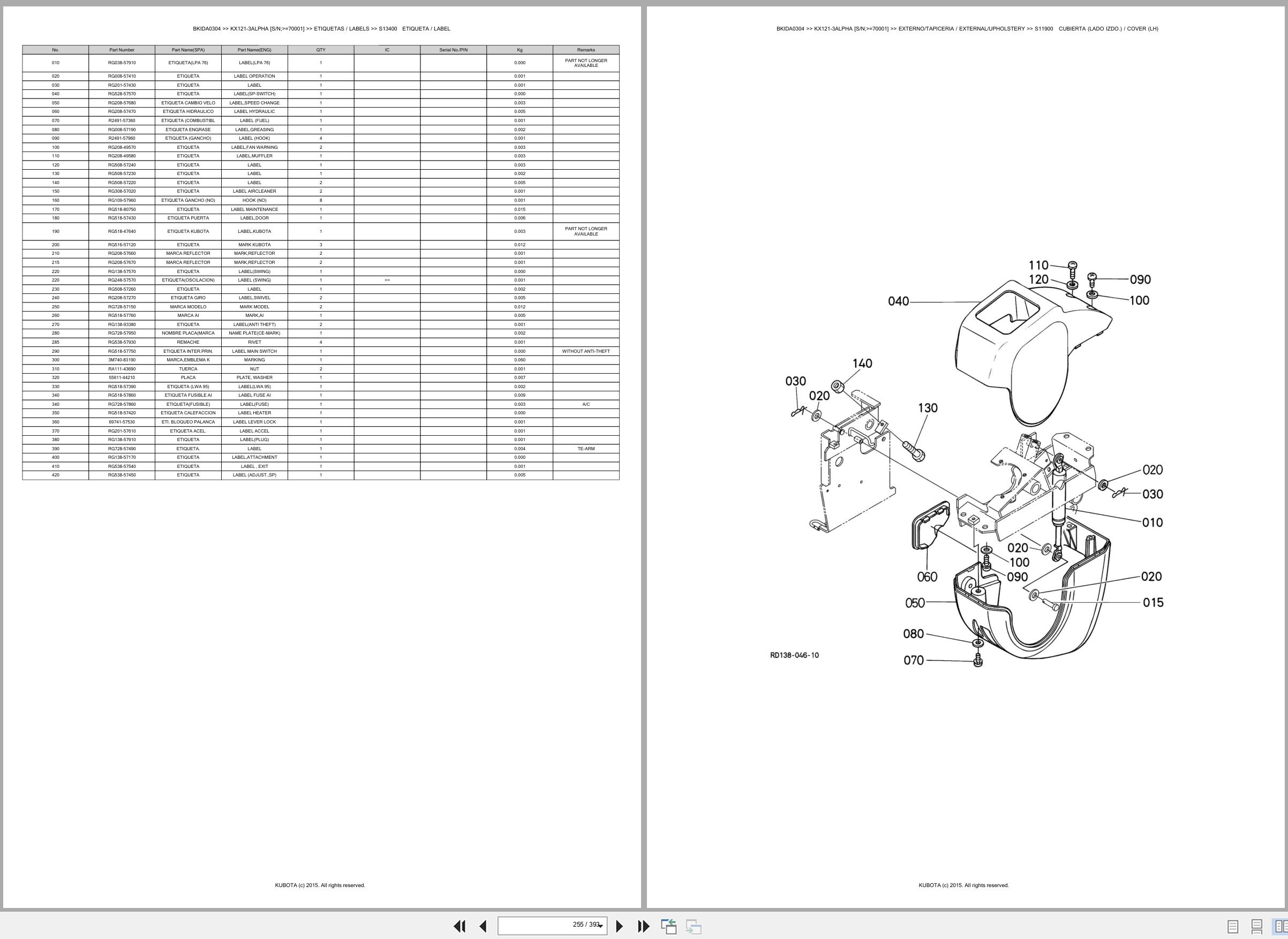 Kubota Excavator KX121 3ALPHA 70001 Spare Parts Catalog EN ES (3)