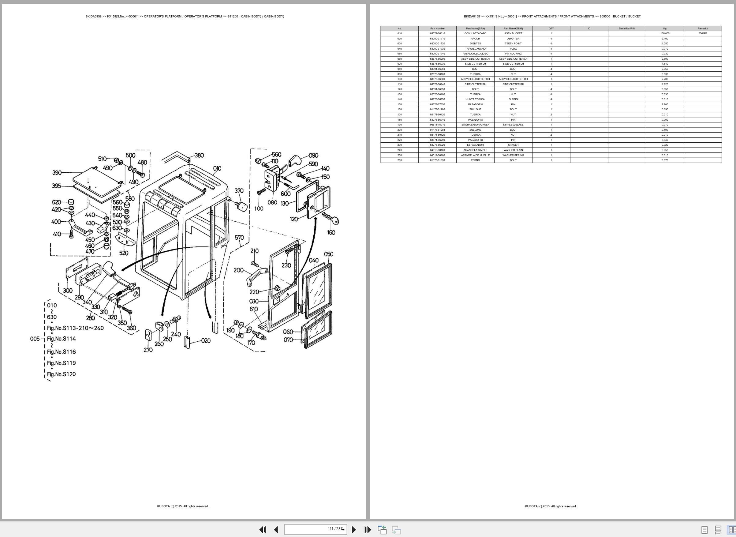 Kubota Excavator KX151 50001 Spare Parts Catalog EN ES (2)