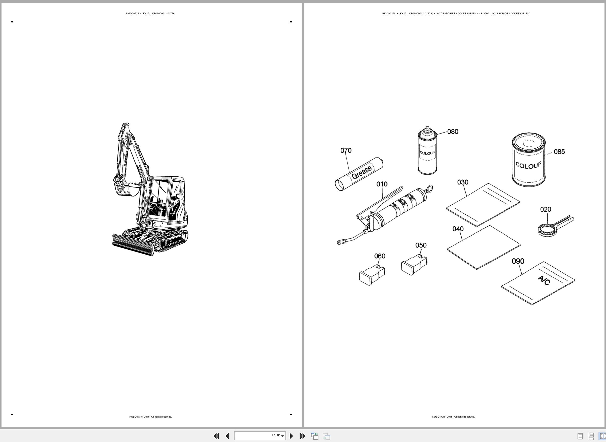 Kubota Excavator KX161 3 00001 01776 Spare Parts Catalog EN ES (1)