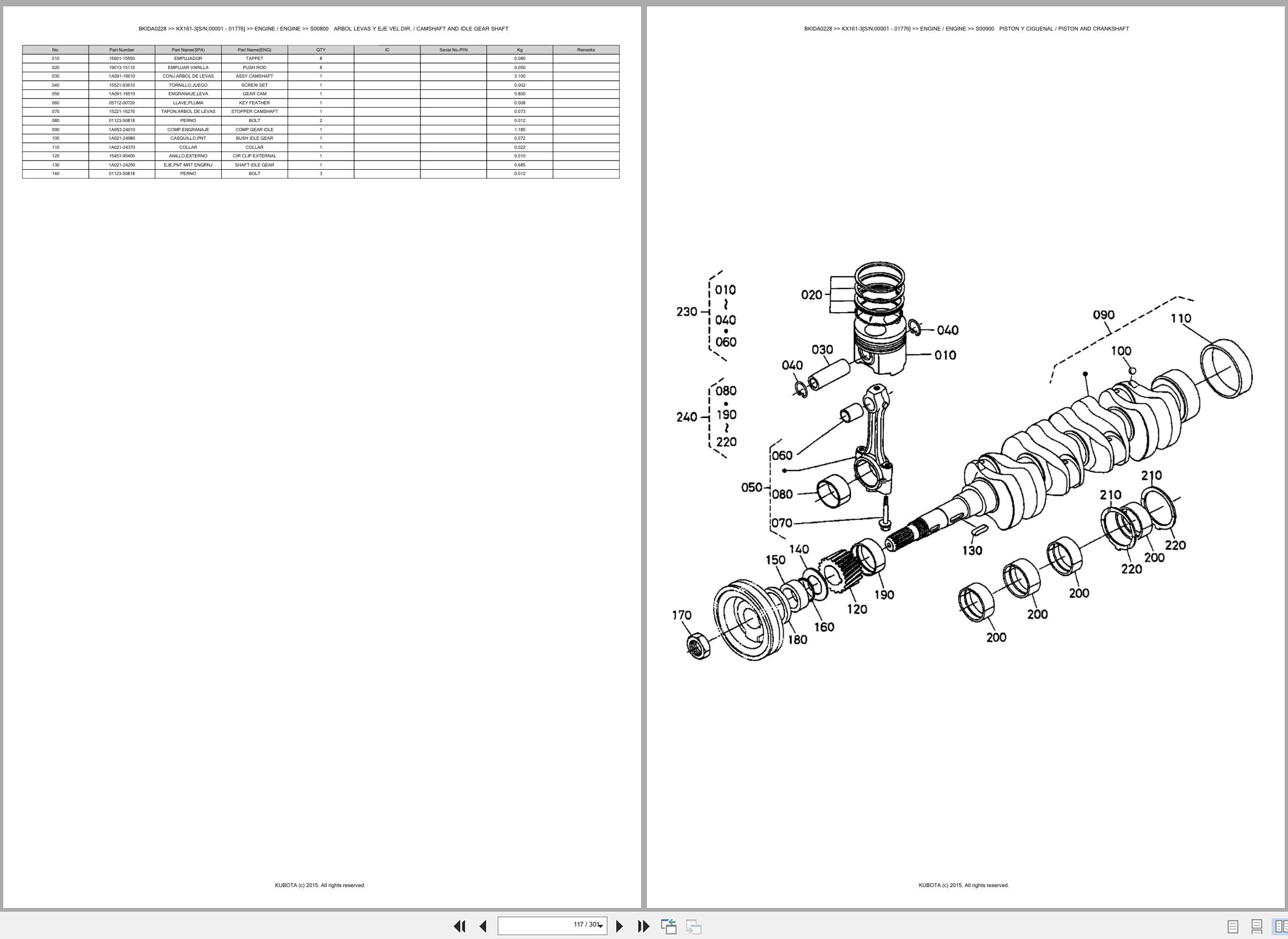 Kubota Excavator KX161 3 00001 01776 Spare Parts Catalog EN ES (2)