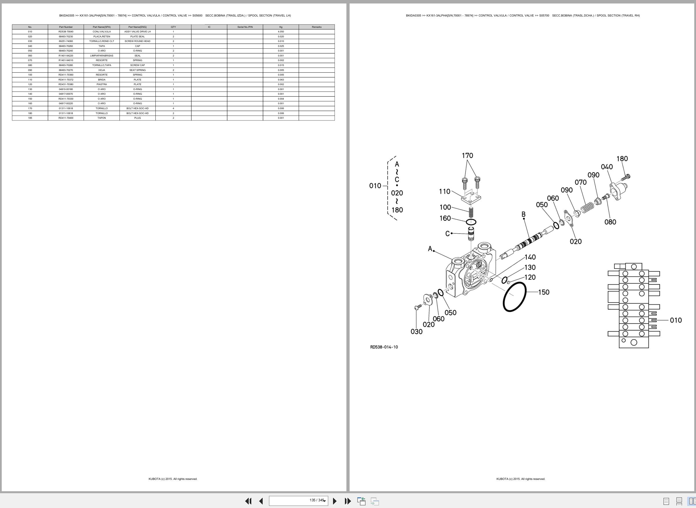 Kubota Excavator KX161 3ALPHA 70001 78974 Spare Parts Catalog EN ES (2)