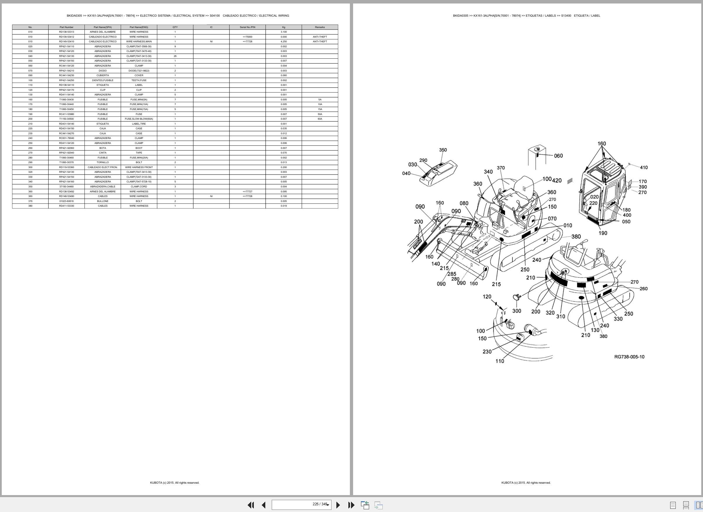 Kubota Excavator KX161 3ALPHA 70001 78974 Spare Parts Catalog EN ES (3)