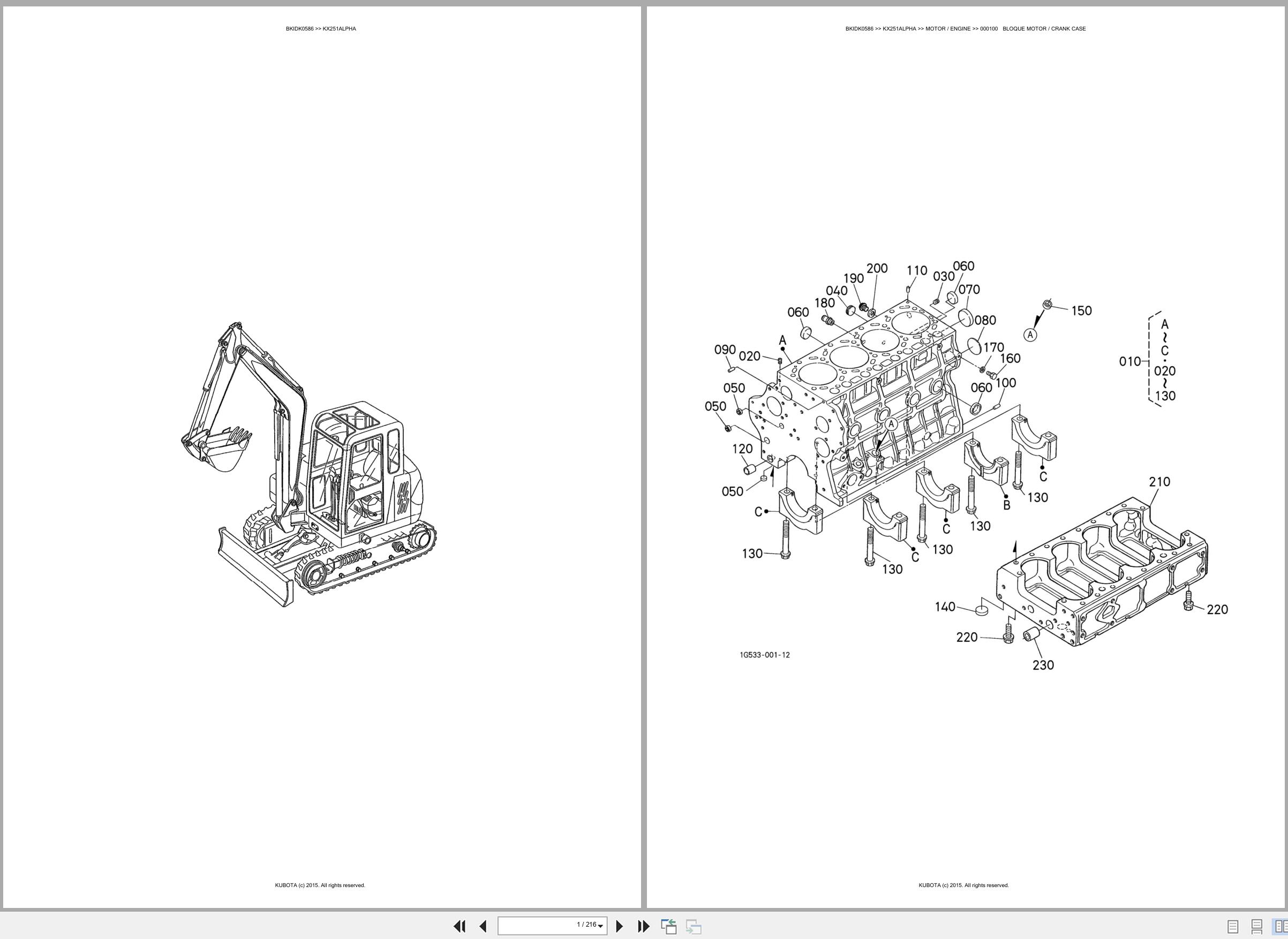 Kubota Excavator KX251ALPHA Spare Parts Catalog EN ES (1)