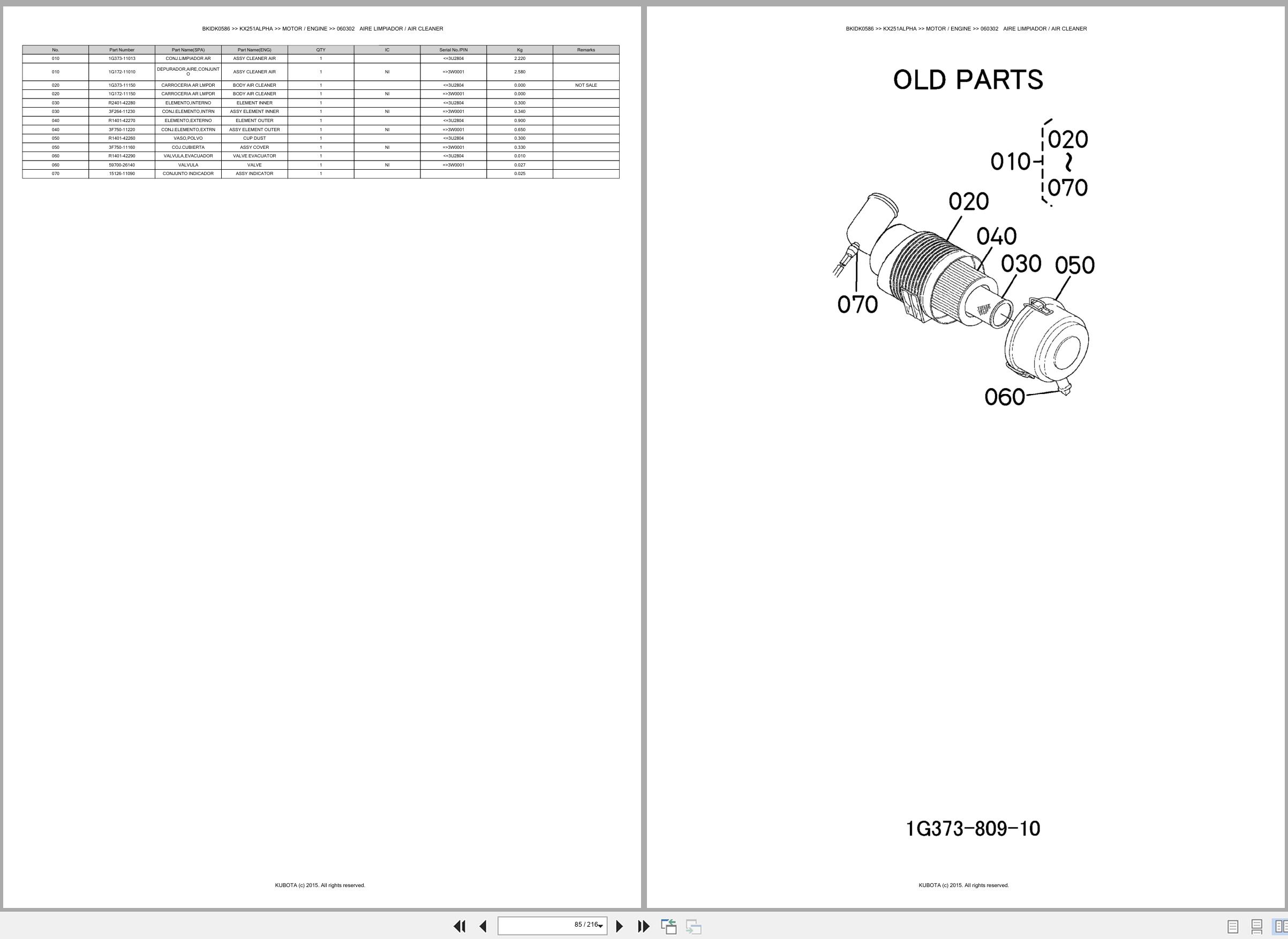 Kubota Excavator KX251ALPHA Spare Parts Catalog EN ES (2)