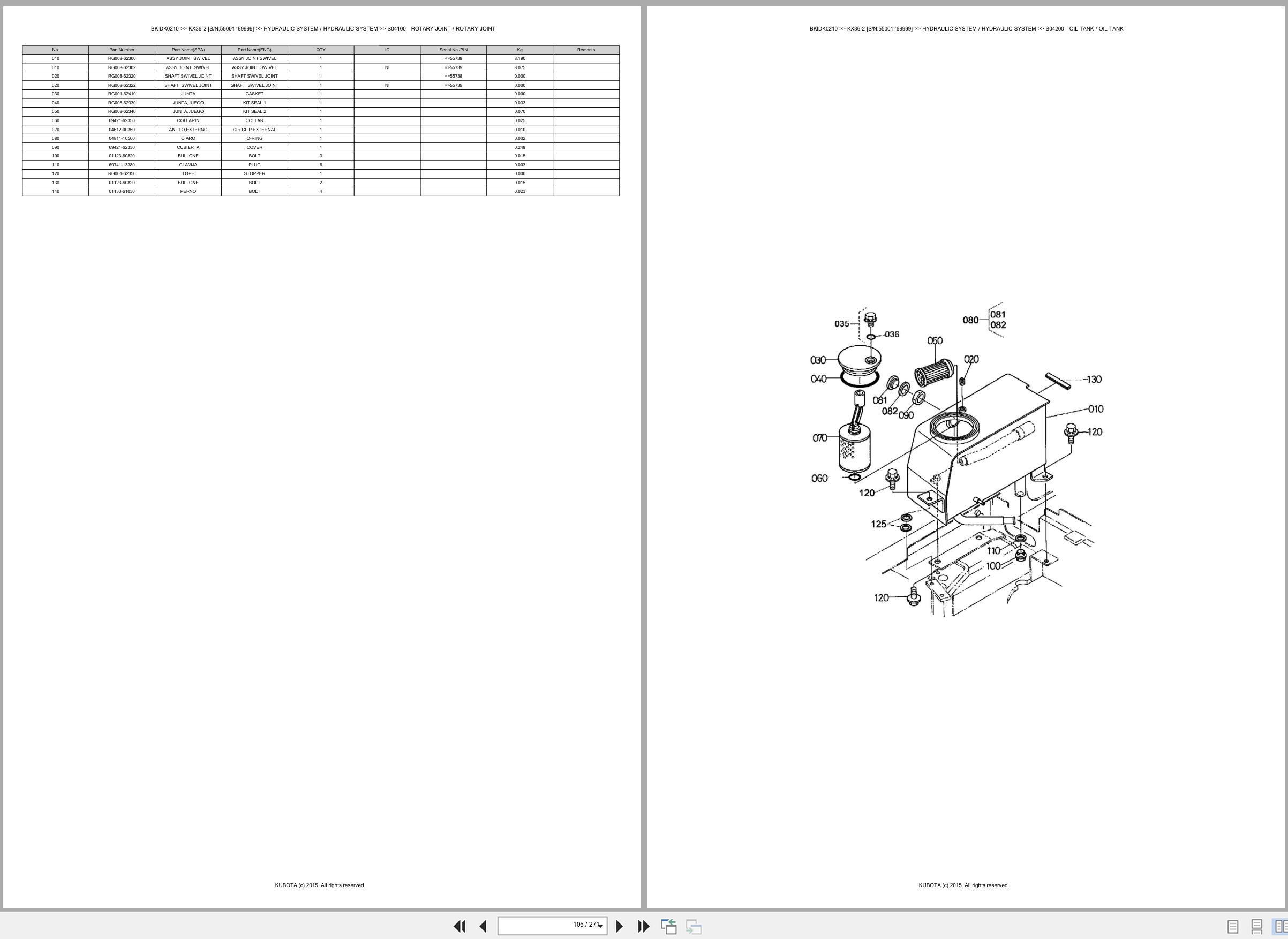 Kubota Excavator KX36 2 55001 69999 Spare Parts Catalog EN ES (2)