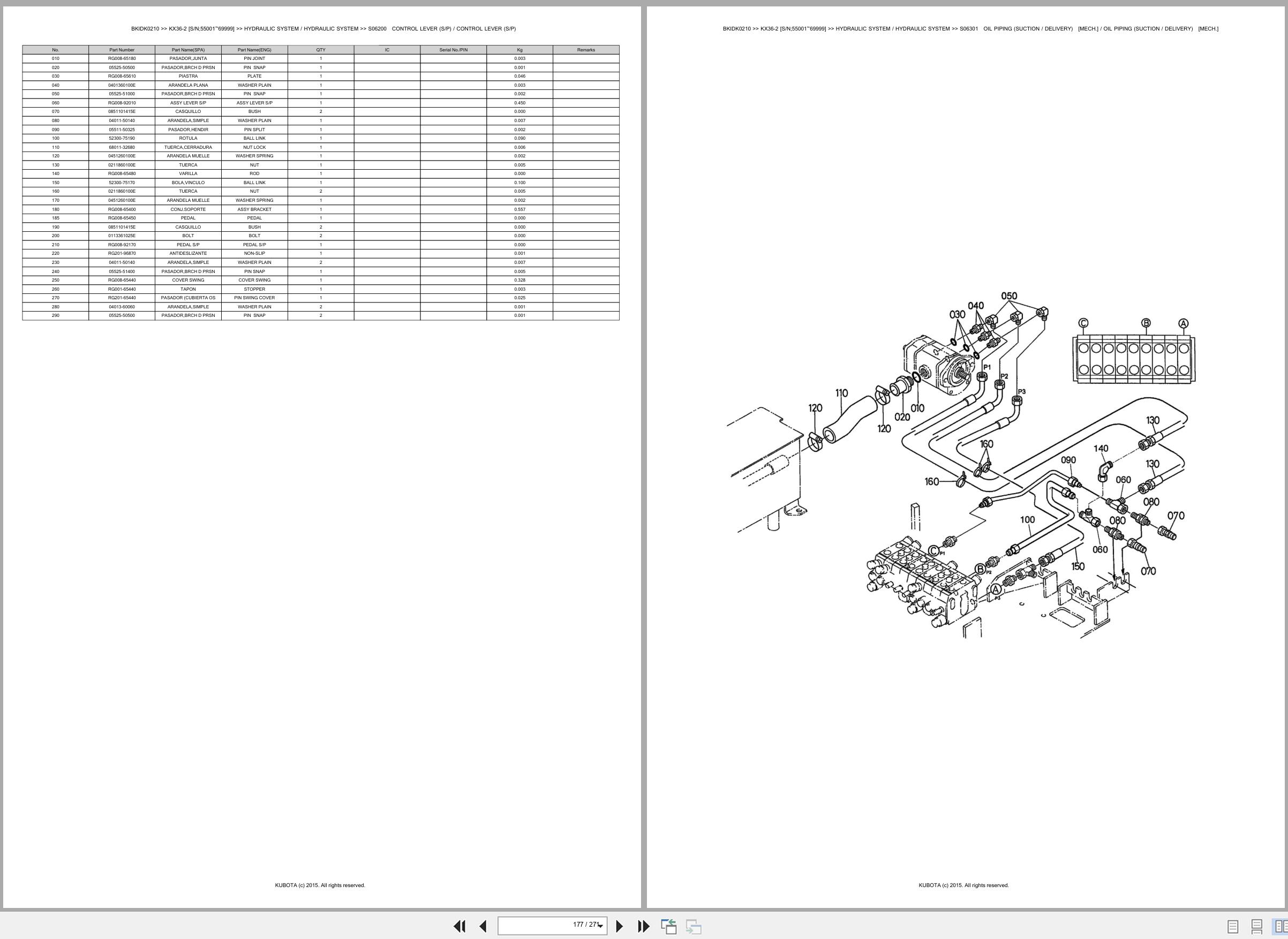 Kubota Excavator KX36 2 55001 69999 Spare Parts Catalog EN ES (3)