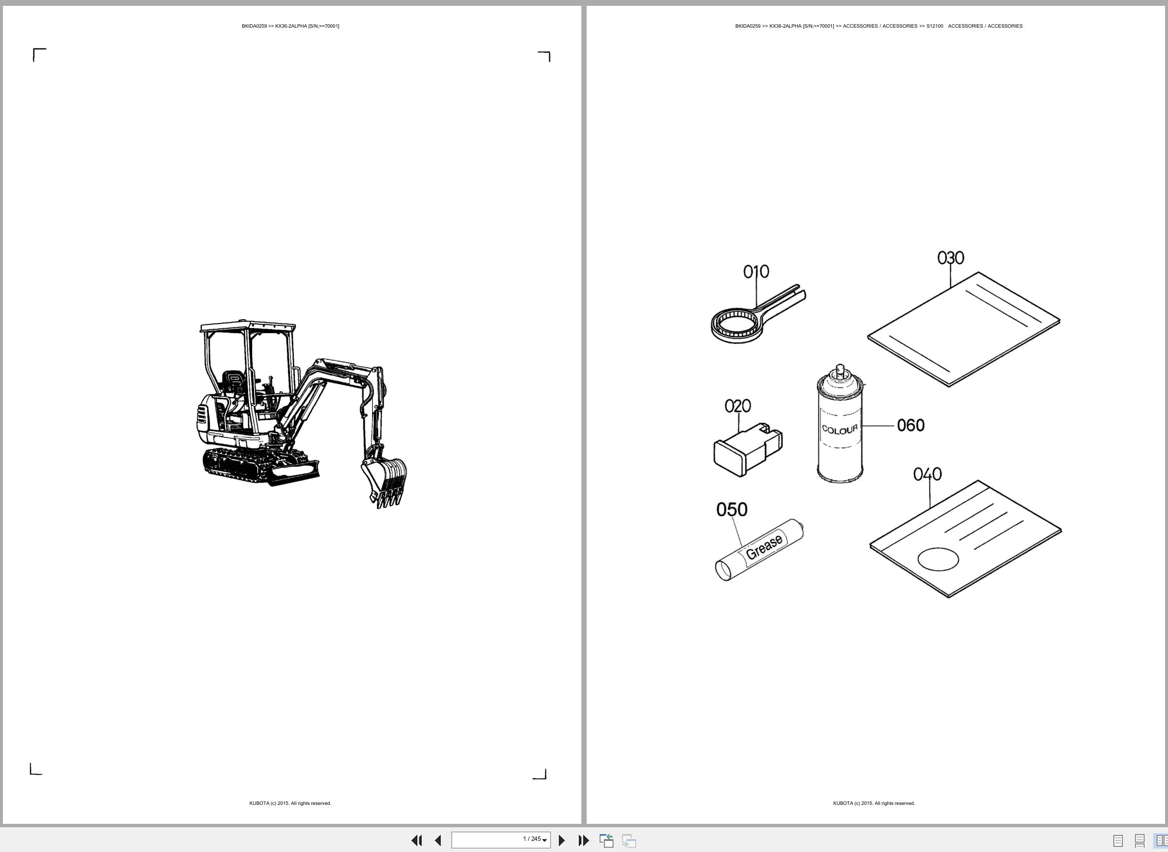 Kubota Excavator KX36 2ALPHA 70001 Spare Parts Catalog EN ES (1)