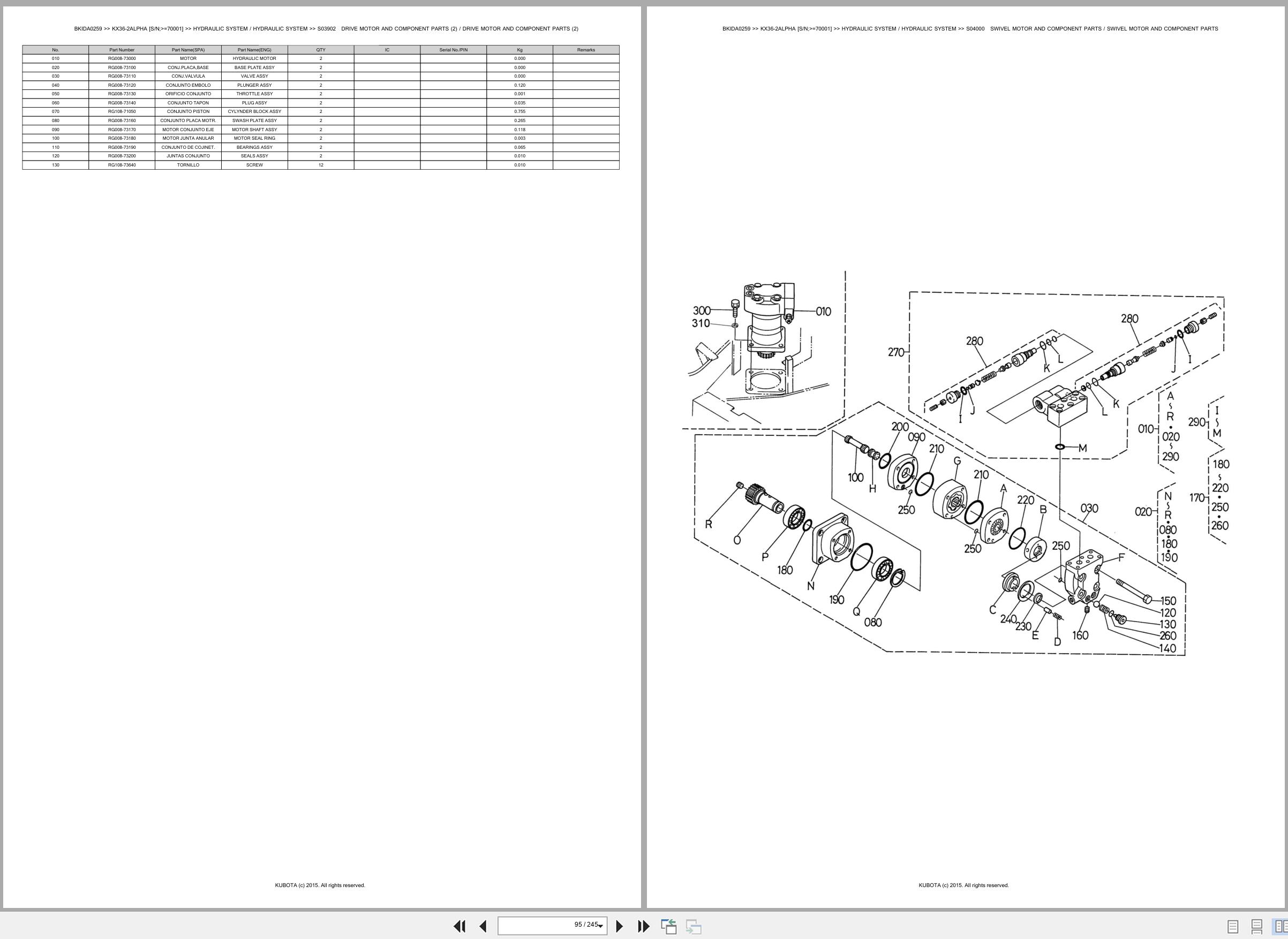 Kubota Excavator KX36 2ALPHA 70001 Spare Parts Catalog EN ES (2)