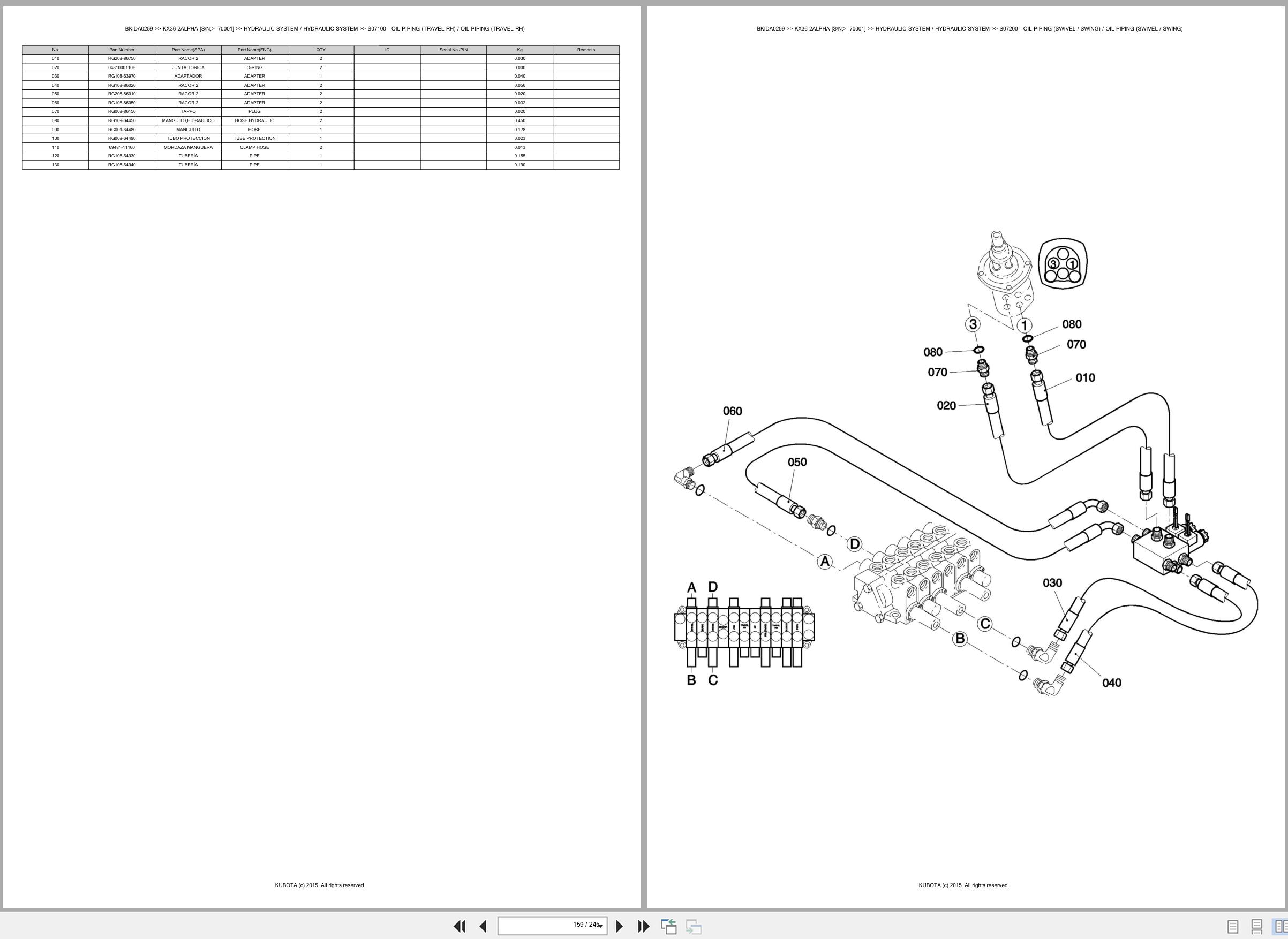 Kubota Excavator KX36 2ALPHA 70001 Spare Parts Catalog EN ES (3)