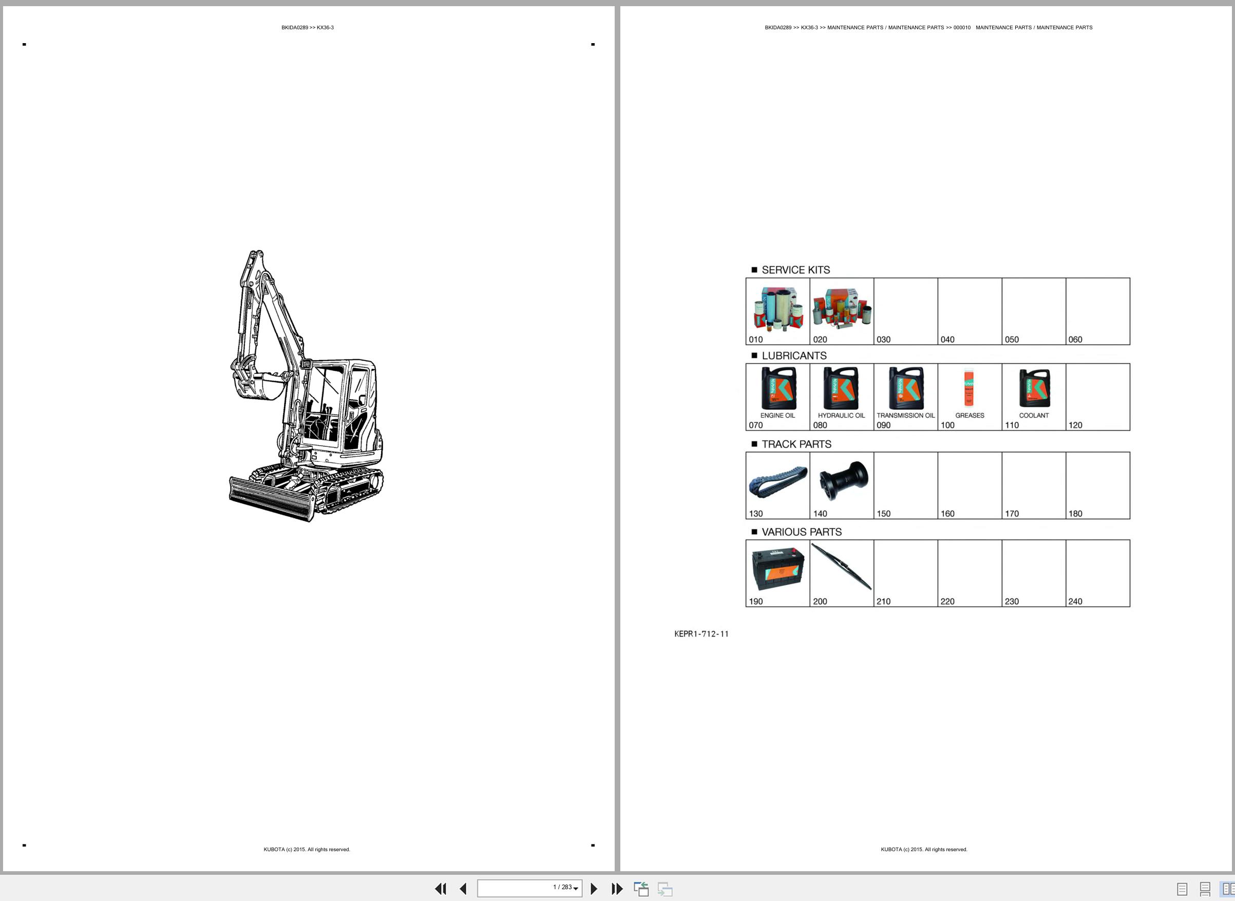 Kubota Excavator KX36 3 Spare Parts Catalog EN ES (1)