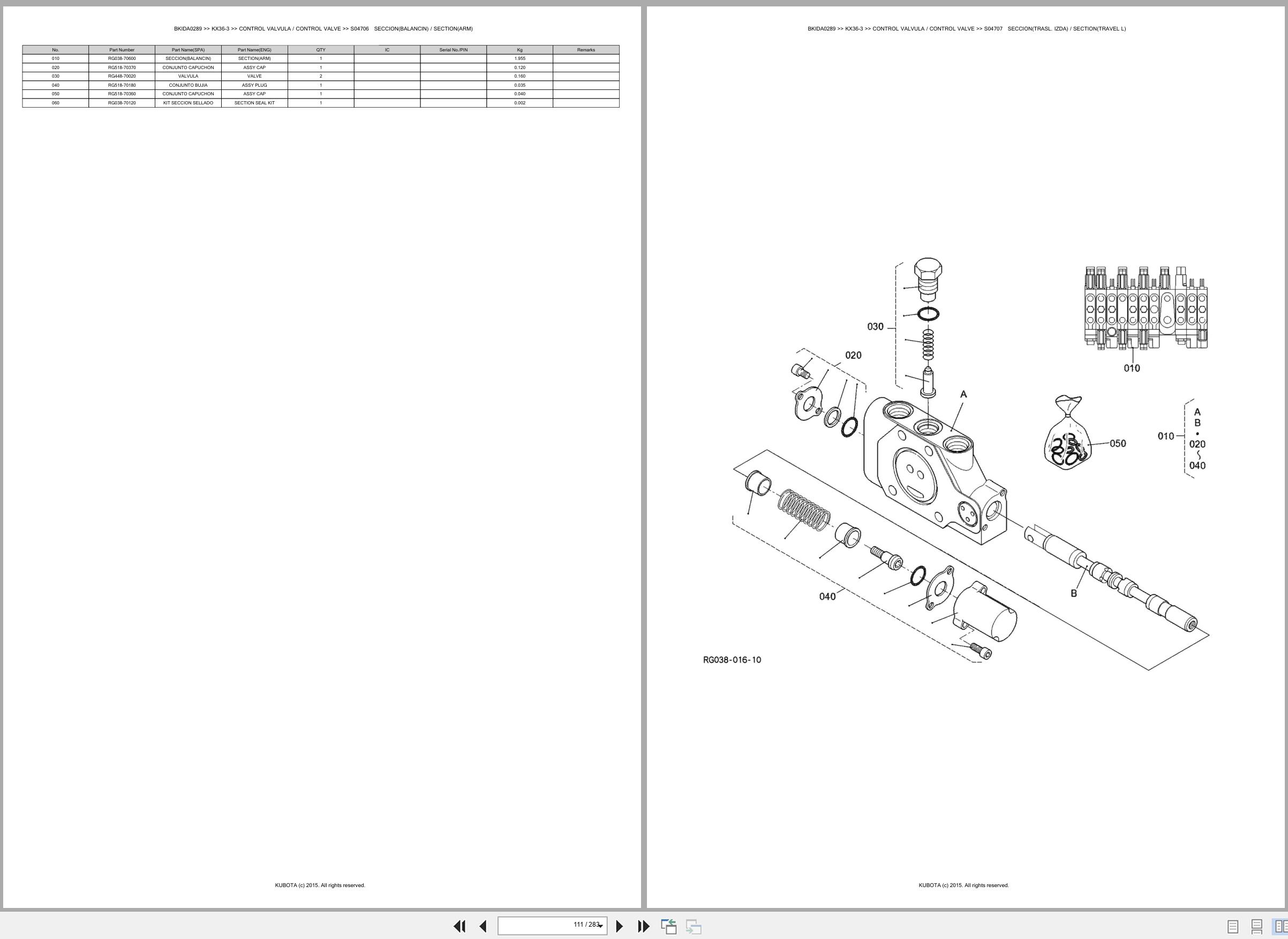 Kubota Excavator KX36 3 Spare Parts Catalog EN ES (2)