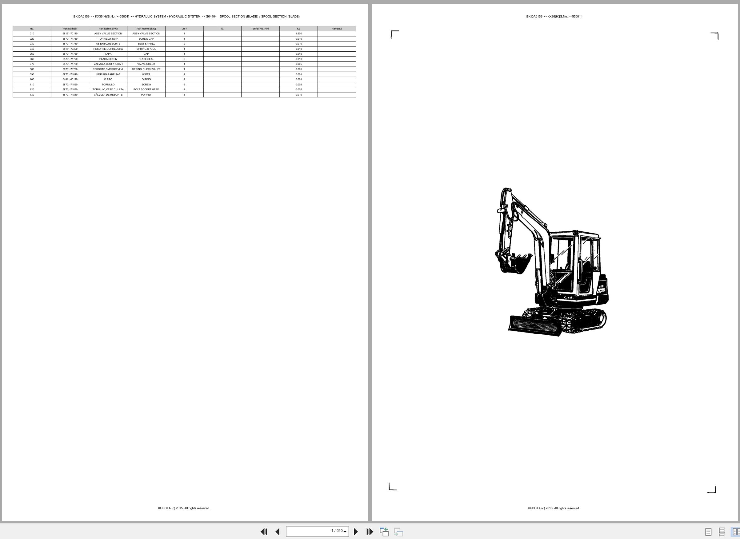 Kubota Excavator KX36 KX36H 55001 Spare Parts Catalog EN ES (1)