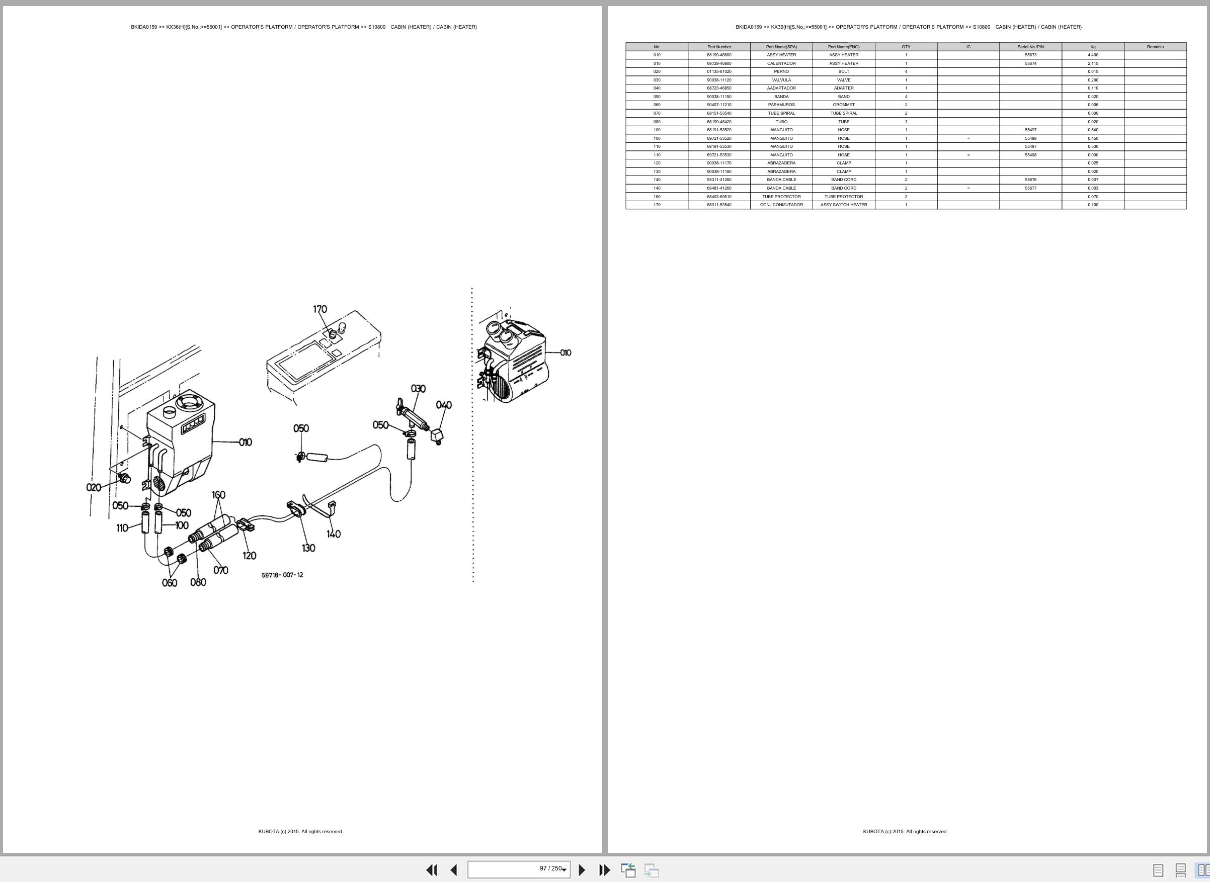 Kubota Excavator KX36 KX36H 55001 Spare Parts Catalog EN ES (2)