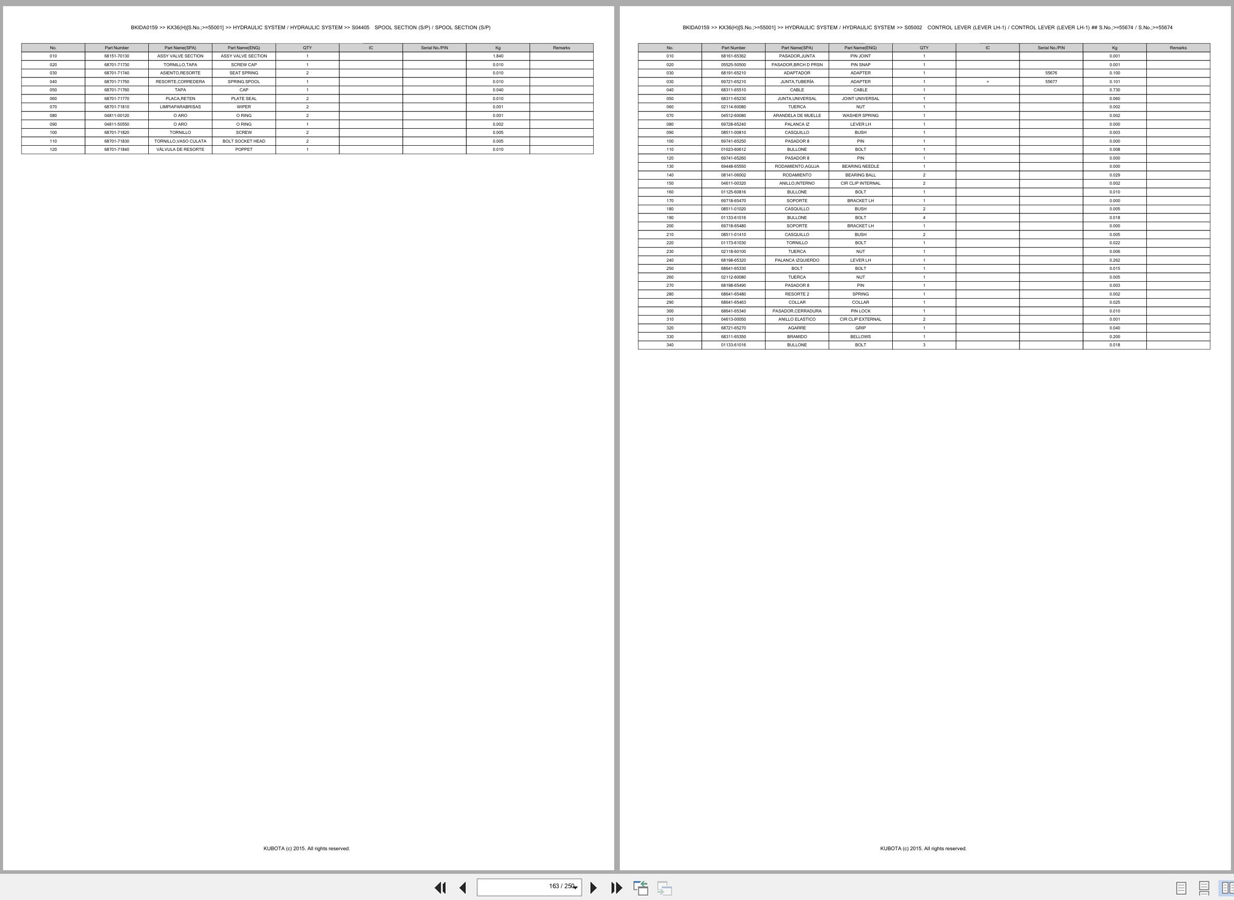 Kubota Excavator KX36 KX36H 55001 Spare Parts Catalog EN ES (3)
