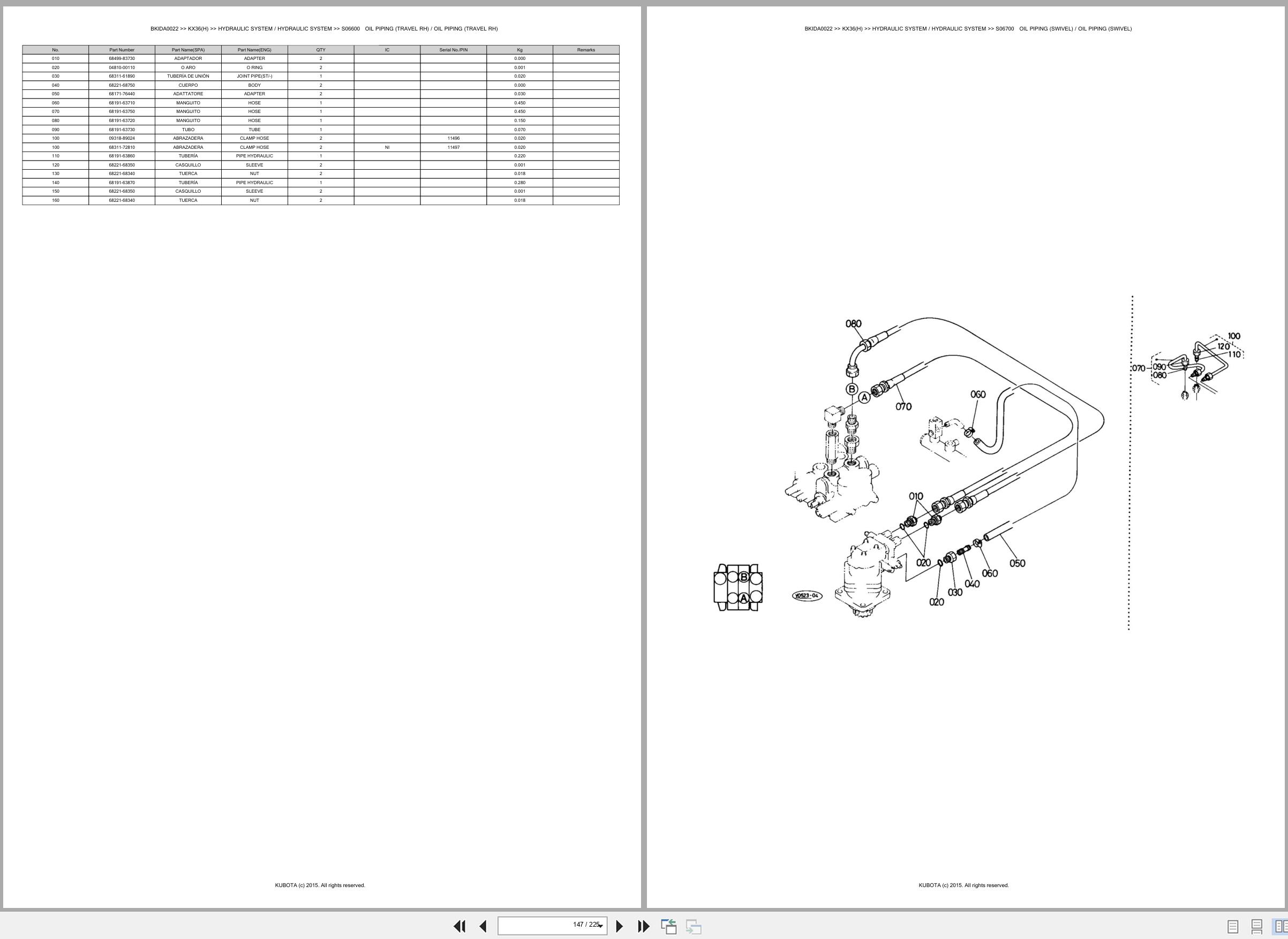 Kubota Excavator KX36 KX36H Spare Parts Catalog EN ES (3)