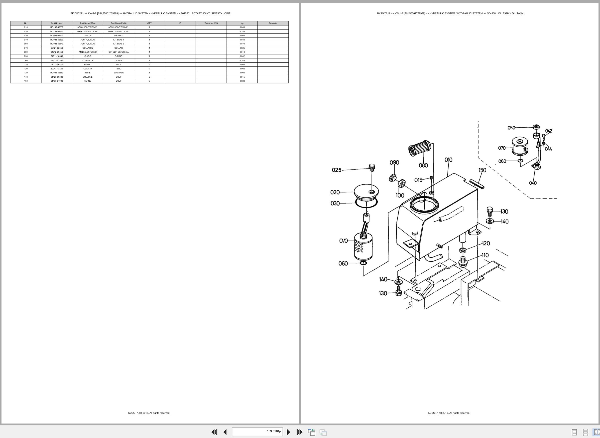 Kubota Excavator KX41 2 55001 69999 Spare Parts Catalog EN ES (2)