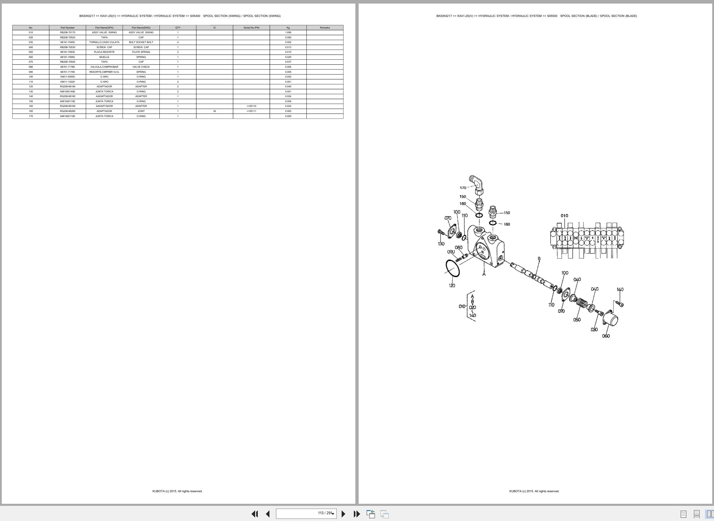 Kubota Excavator KX41 2S KX41 2SV Spare Parts Catalog EN ES (2)