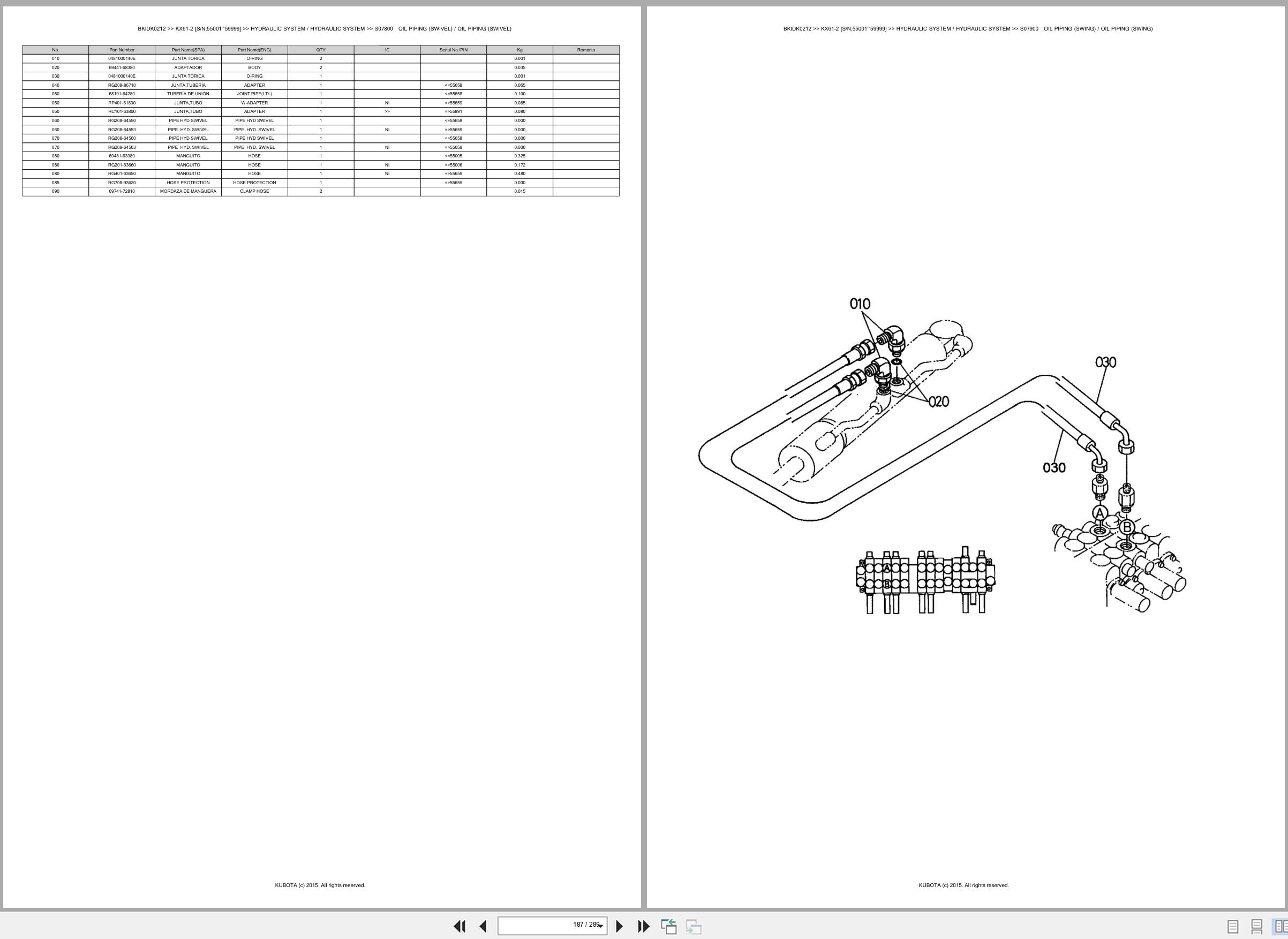 Kubota Excavator KX61 2 55001 59999 Spare Parts Catalog EN ES (3)