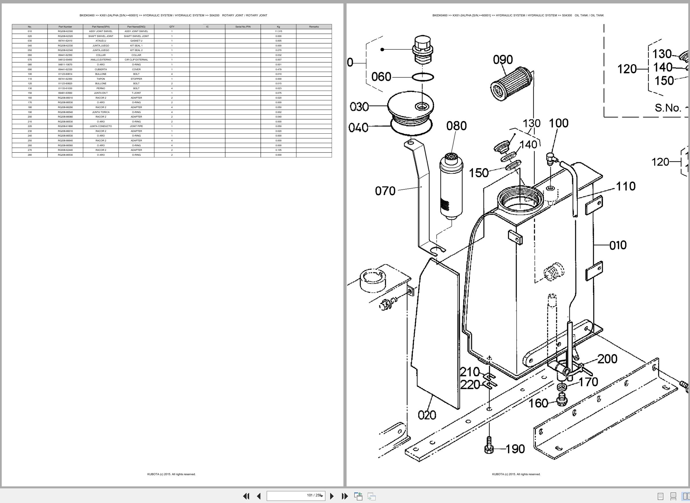Kubota Excavator KX61 2ALPHA 60001 Spare Parts Catalog EN ES (2)