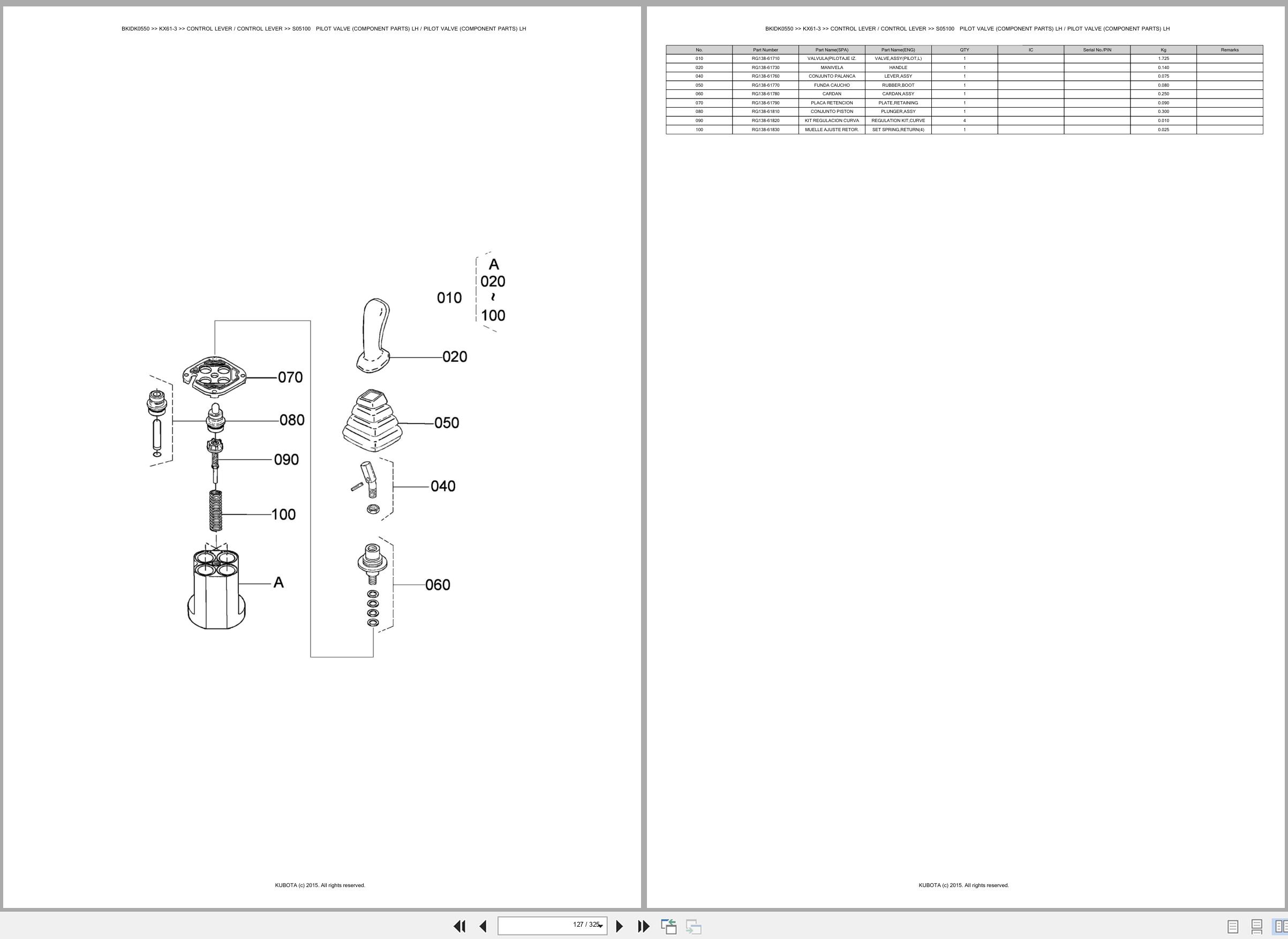 Kubota Excavator KX61 3 Spare Parts Catalog EN ES (2)
