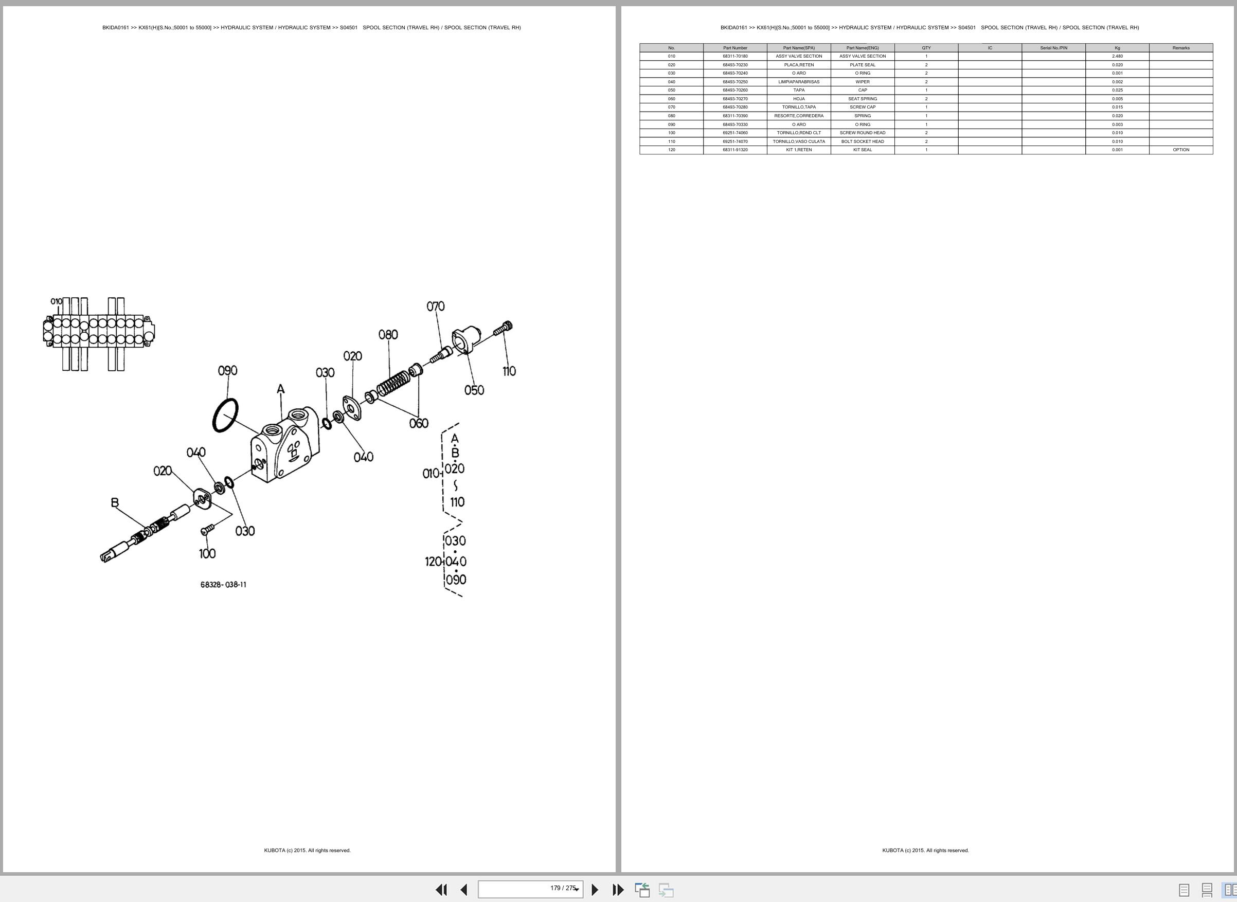 Kubota Excavator KX61 KX61H 50001 55000 Spare Parts Catalog EN ES (3)