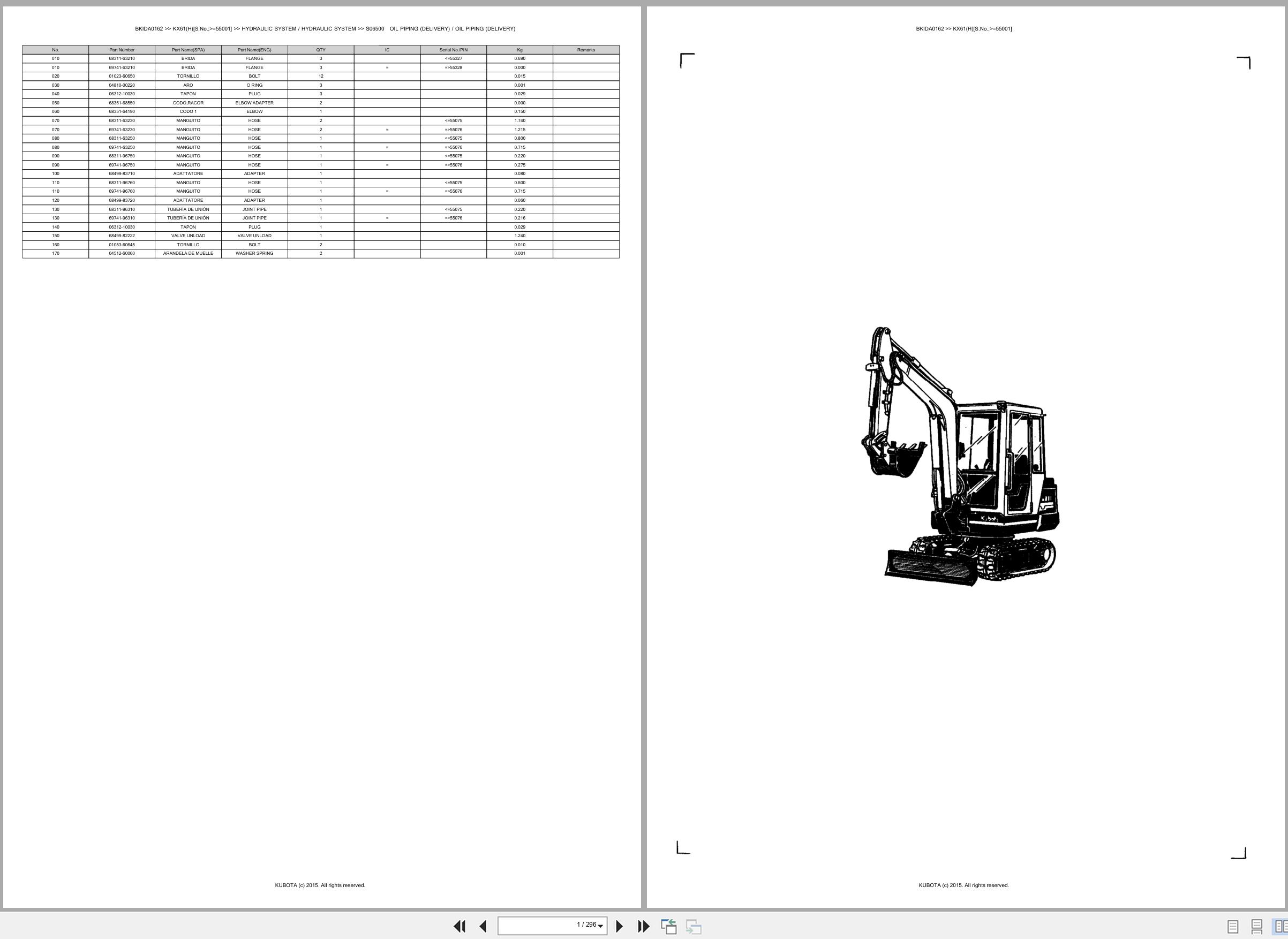Kubota Excavator KX61 KX61H 55001 Spare Parts Catalog EN ES (1)