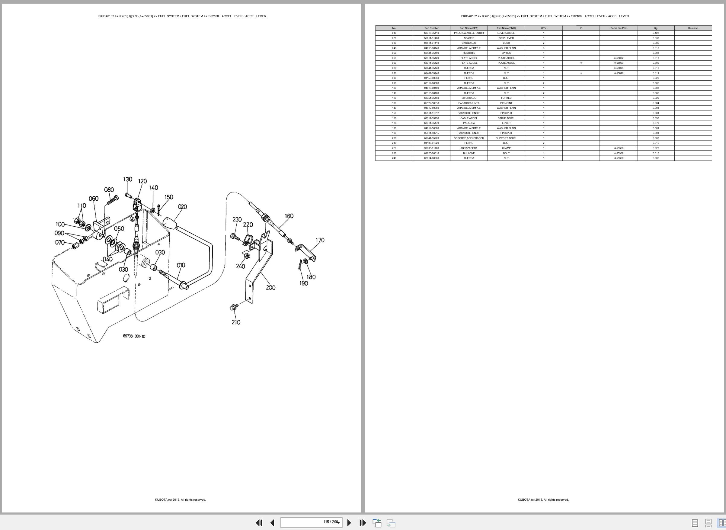 Kubota Excavator KX61 KX61H 55001 Spare Parts Catalog EN ES (2)