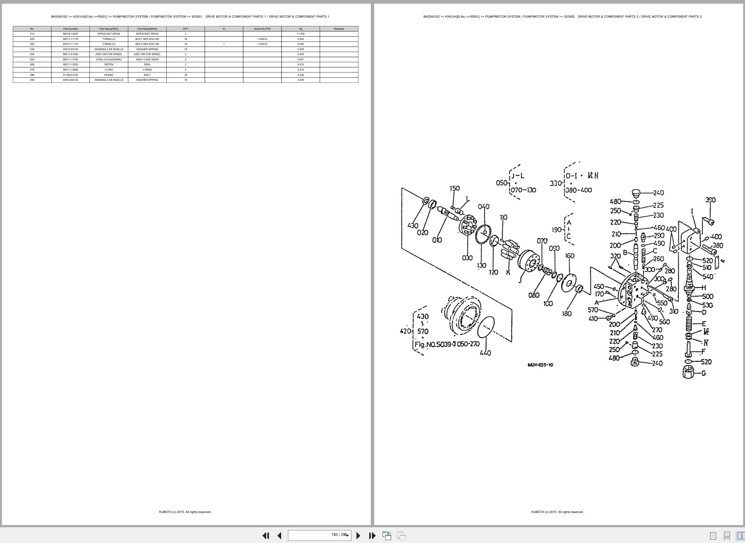 Kubota Excavator KX61 KX61H 55001 Spare Parts Catalog EN ES (3)