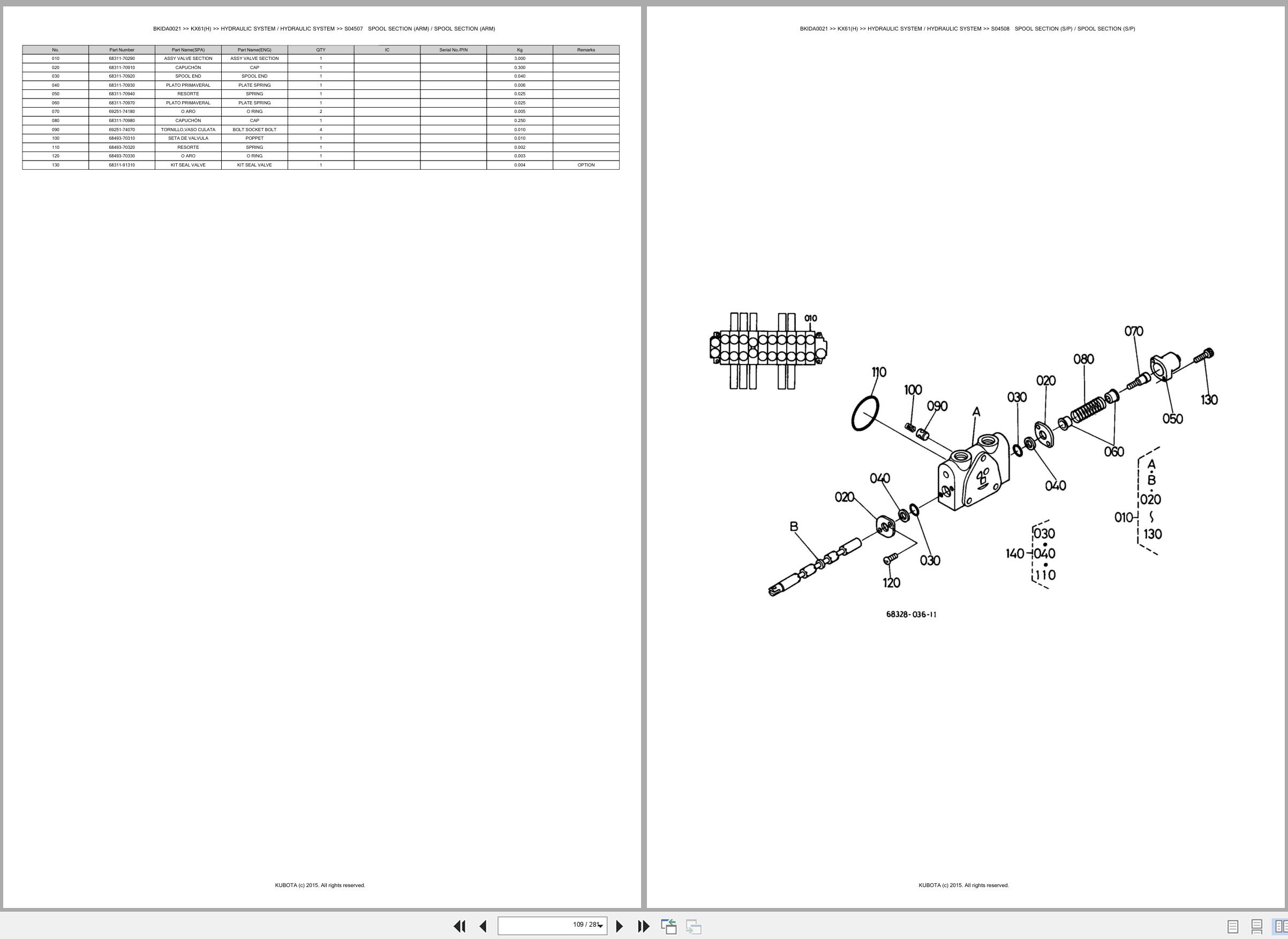 Kubota Excavator KX61 KX61H Spare Parts Catalog EN ES (2)