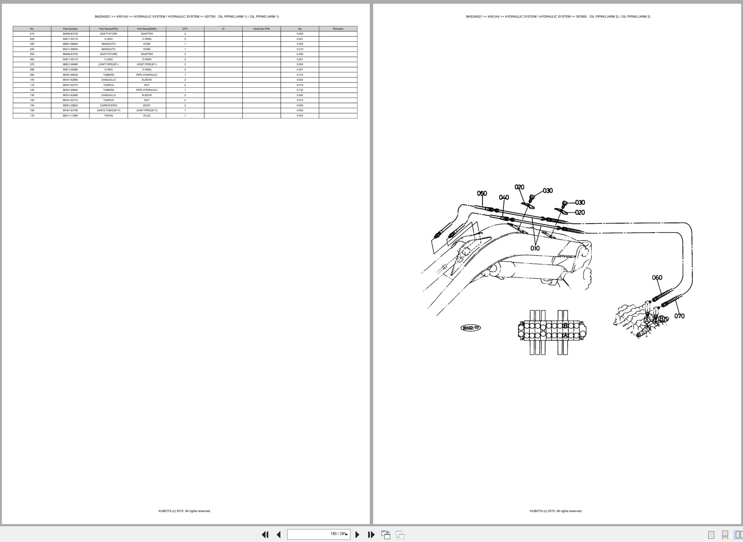 Kubota Excavator KX61 KX61H Spare Parts Catalog EN ES (3)