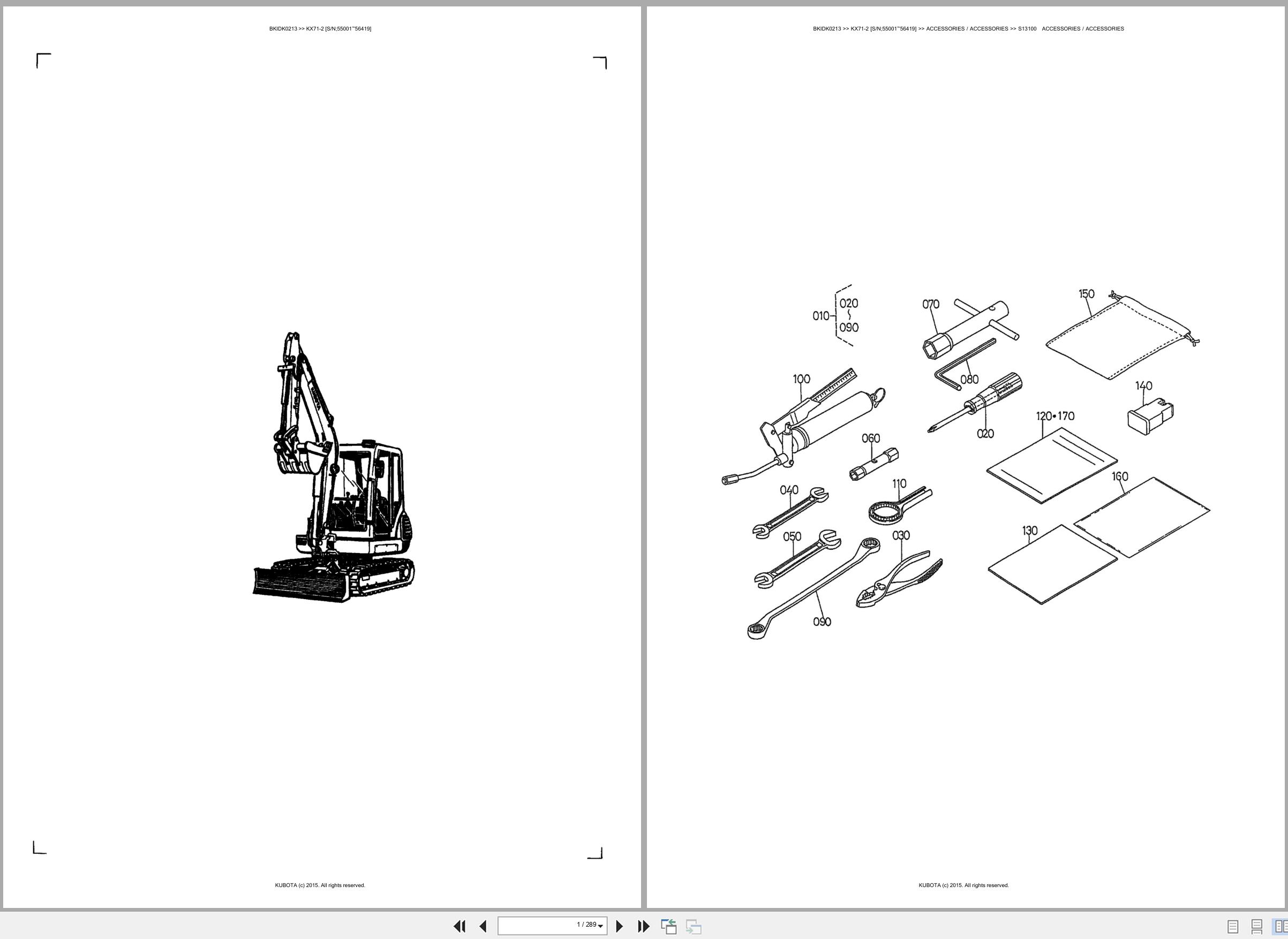 Kubota Excavator KX71 2 55001 56419 Spare Parts Catalog EN ES (1)