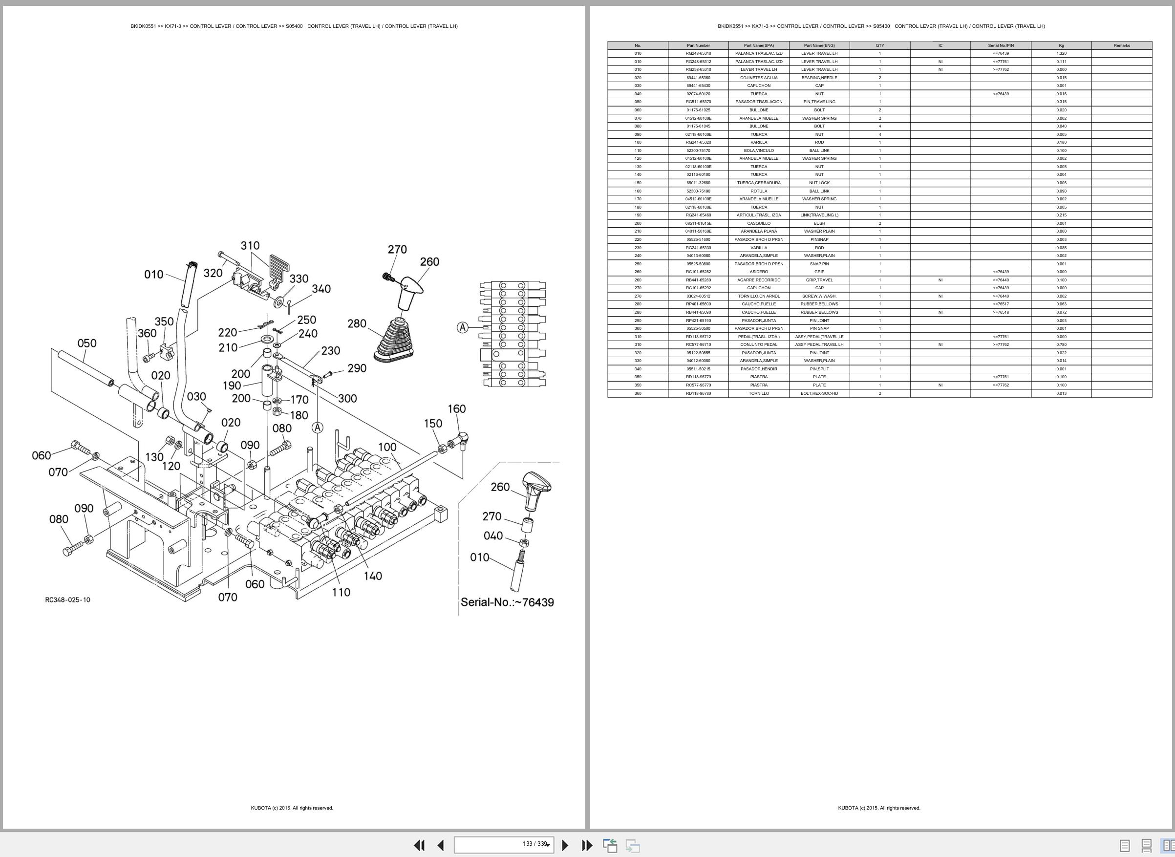 Kubota Excavator KX71 3 Spare Parts Catalog EN ES (2)