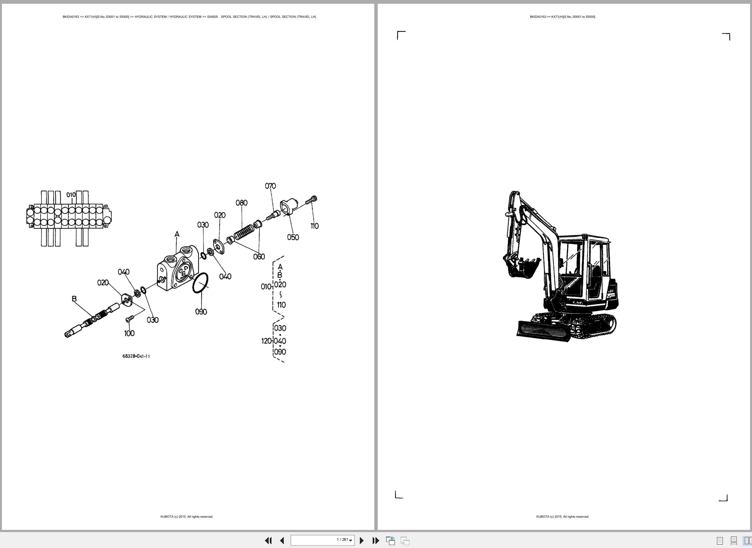 Kubota Excavator KX71 KX71H 50001 55000 Spare Parts Catalog EN ES (1)