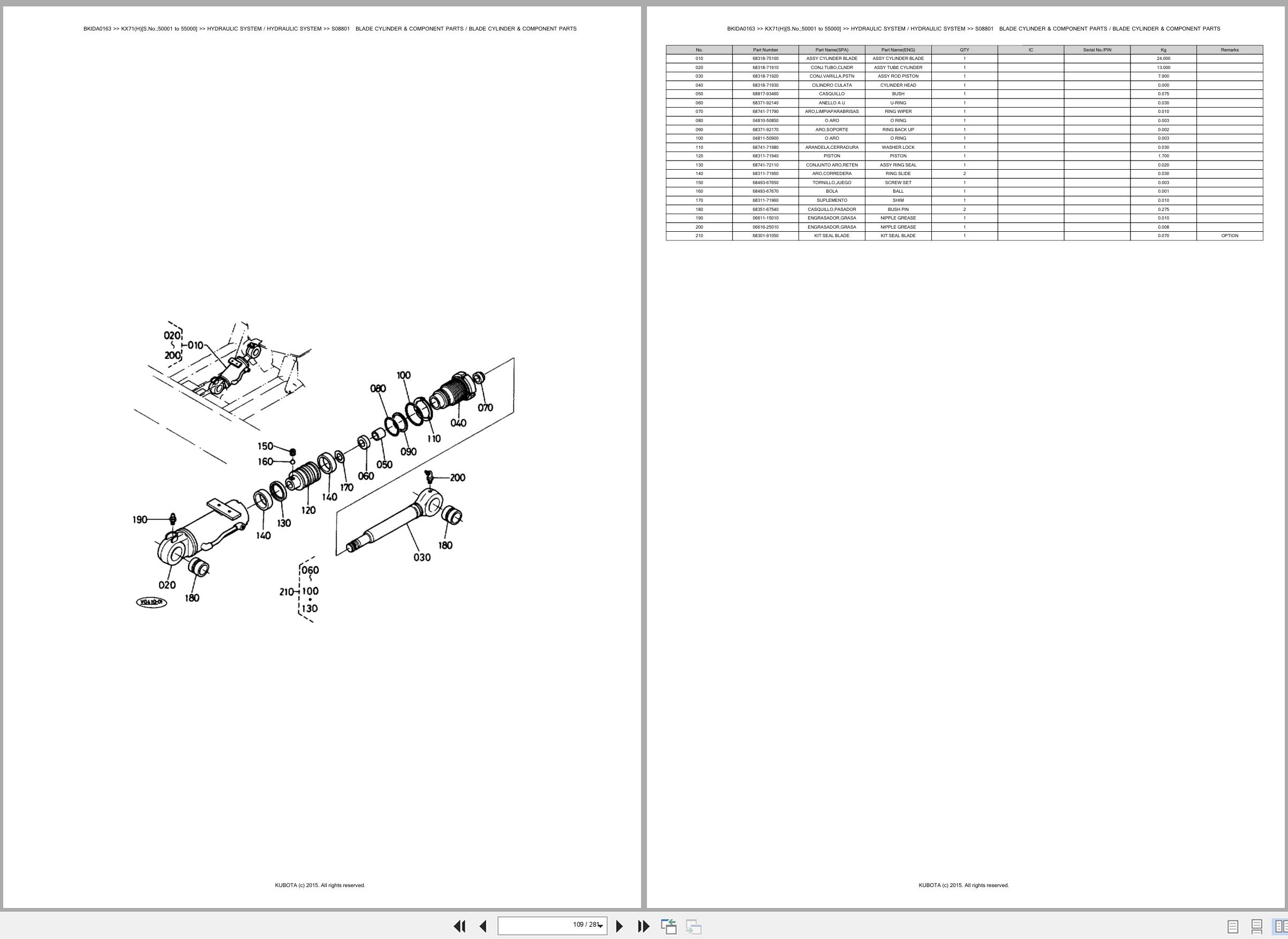 Kubota Excavator KX71 KX71H 50001 55000 Spare Parts Catalog EN ES (2)