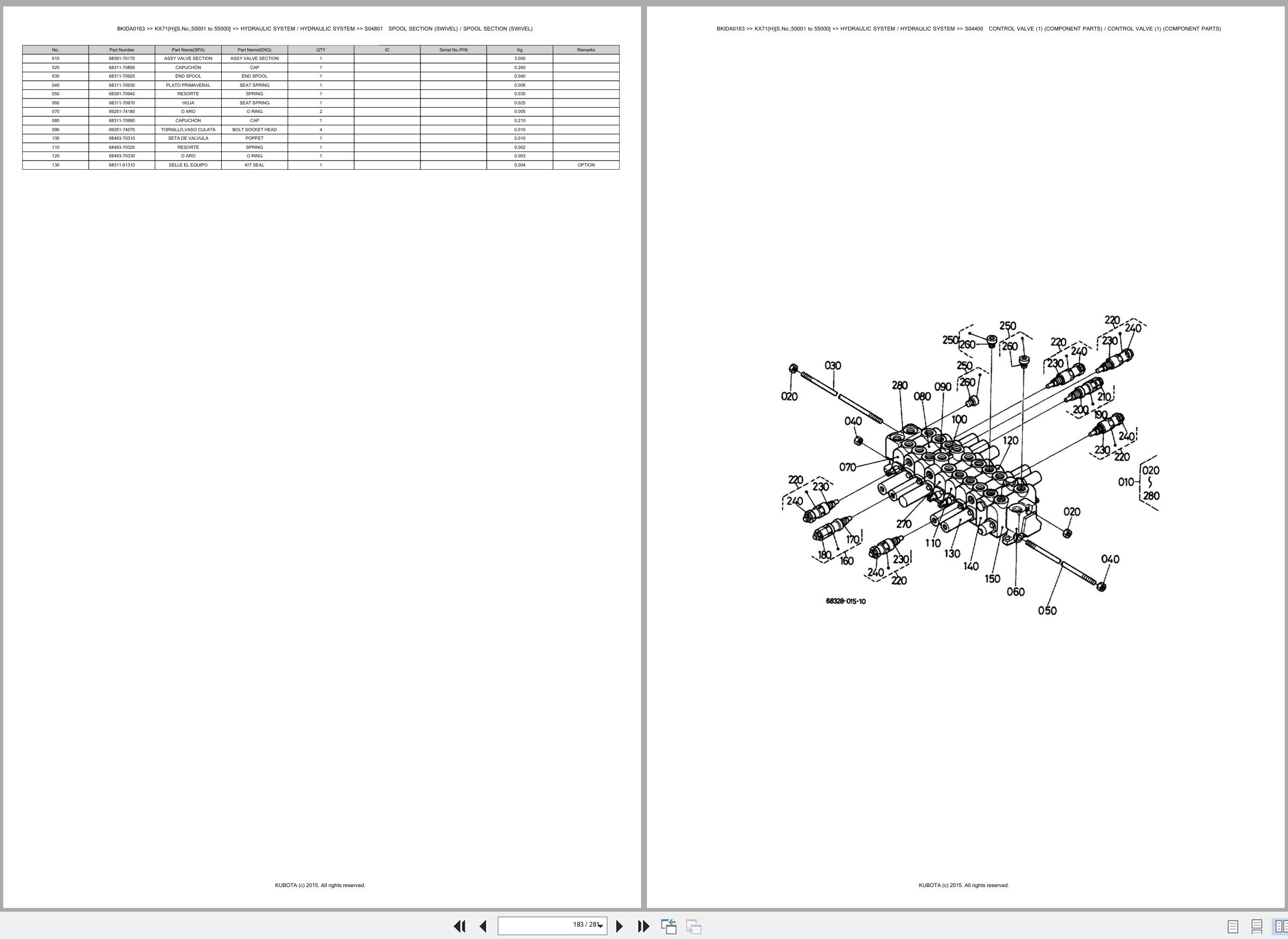 Kubota Excavator KX71 KX71H 50001 55000 Spare Parts Catalog EN ES (3)