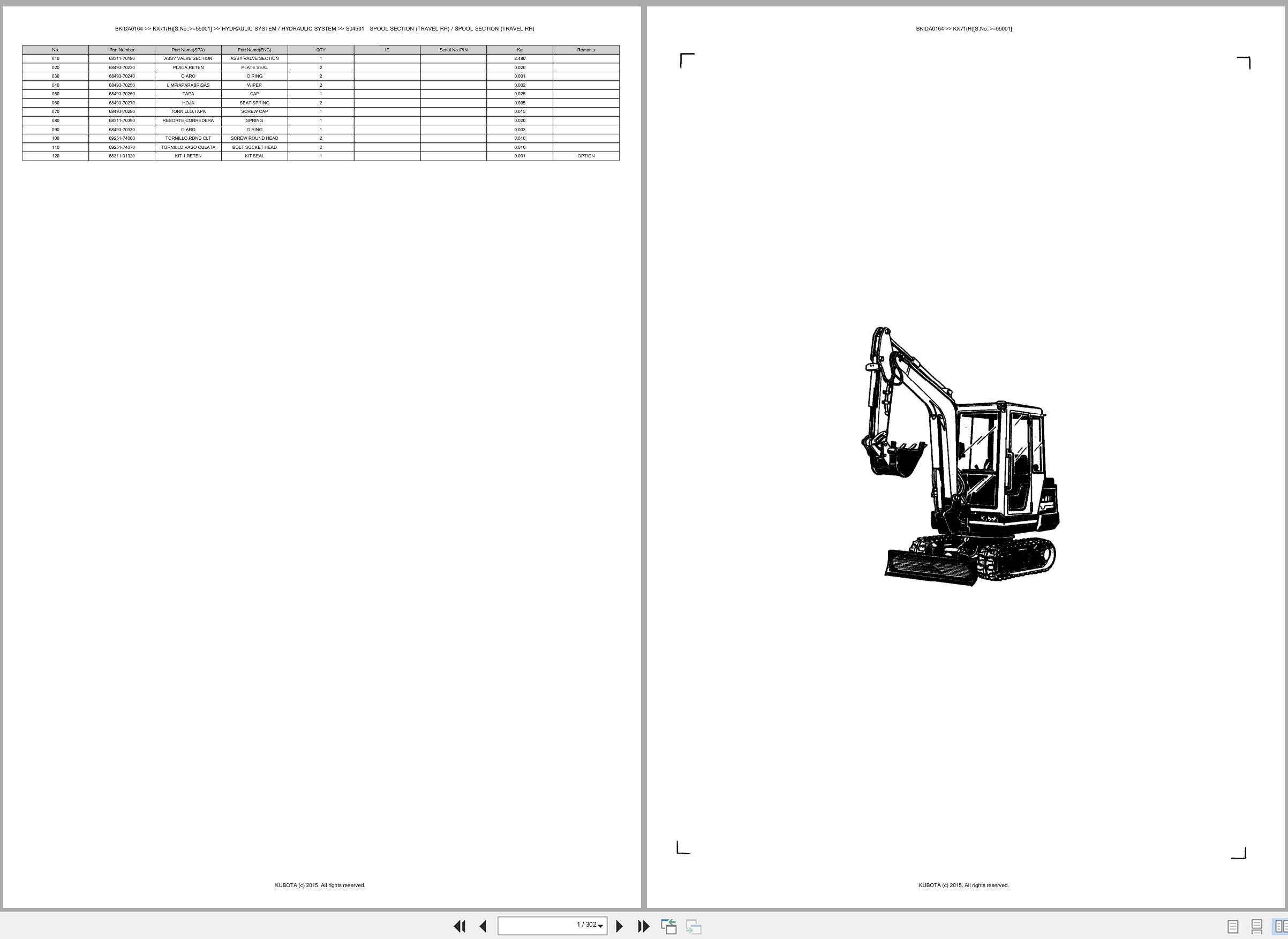 Kubota Excavator KX71 KX71H 55001 Spare Parts Catalog EN ES (1)