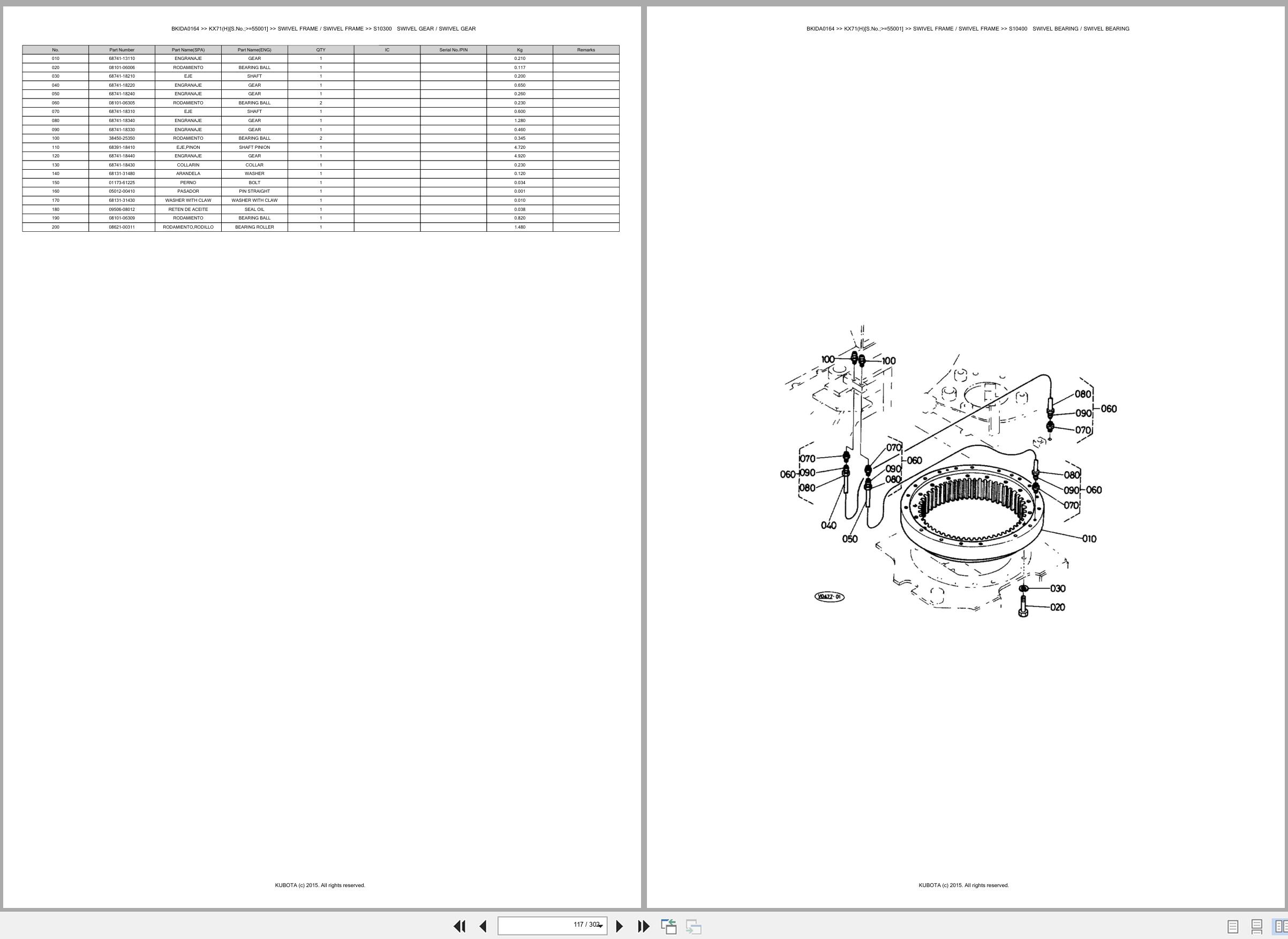 Kubota Excavator KX71 KX71H 55001 Spare Parts Catalog EN ES (2)