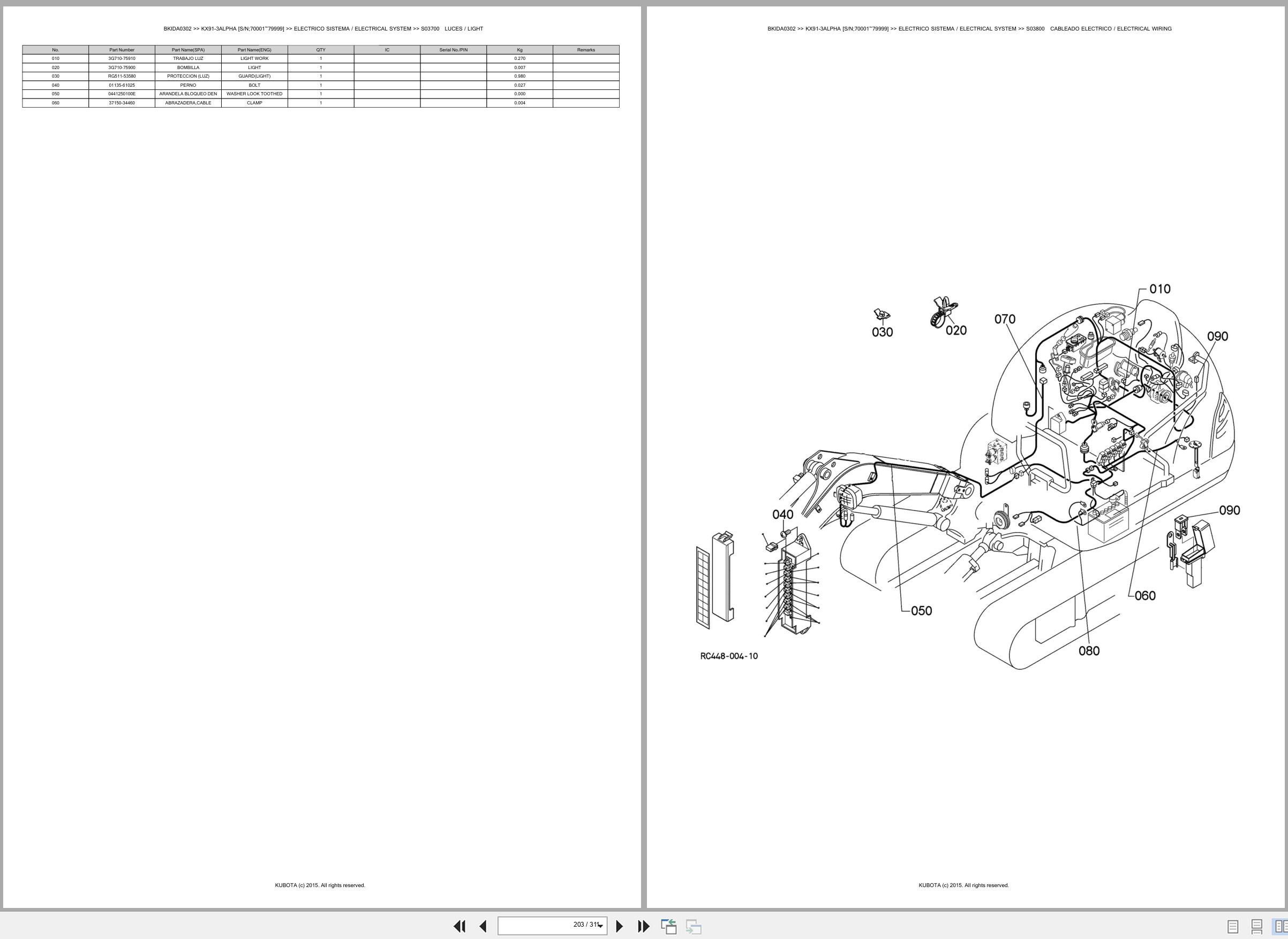 Kubota Excavator KX91 3ALPHA 70001 79999 Spare Parts Catalog EN ES (3)