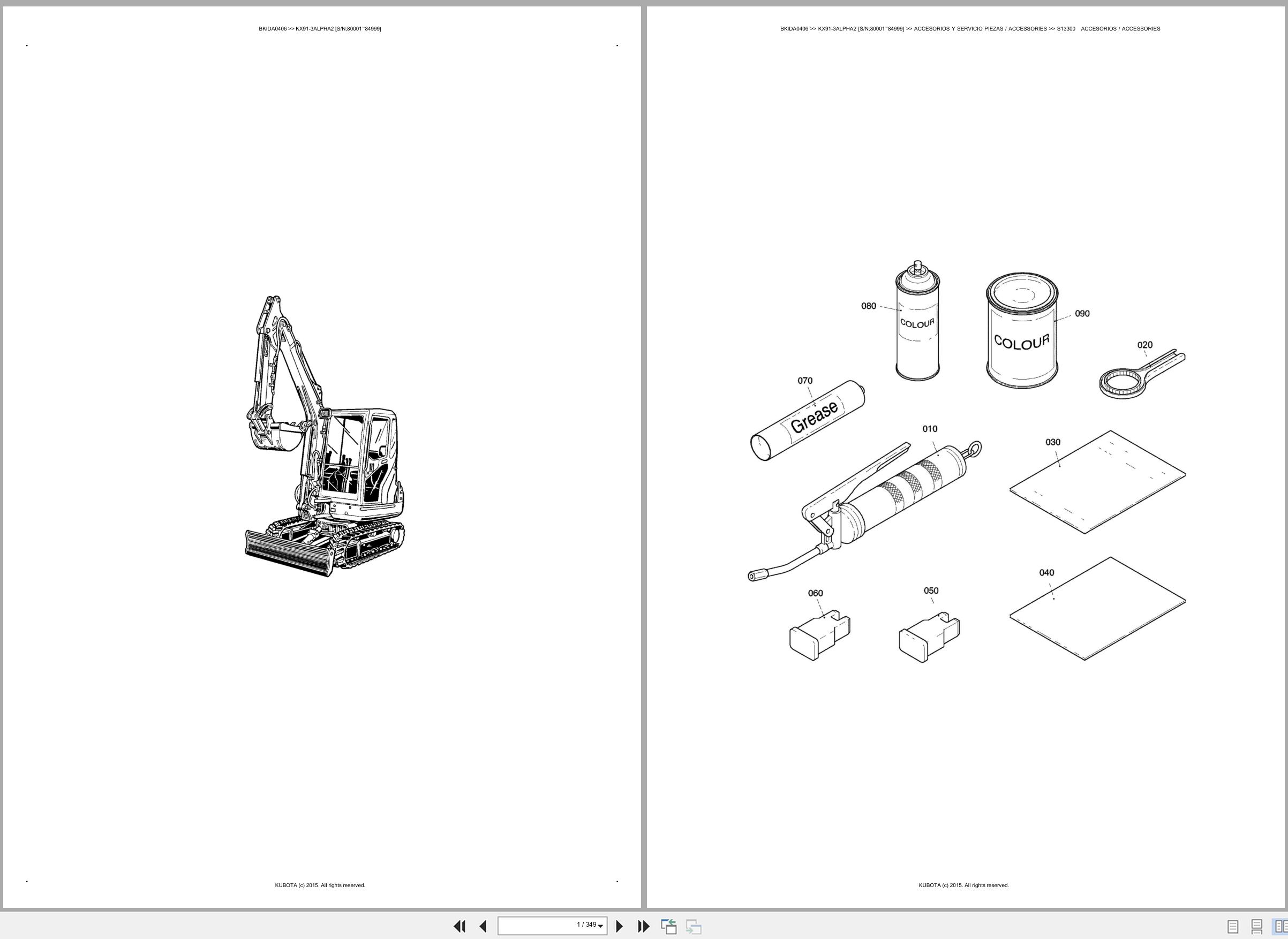 Kubota Excavator KX91 3ALPHA2 80001 84999 Spare Parts Catalog EN ES (1)