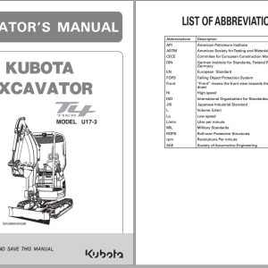 Kubota Excavator U17 3 Tier 4 Operators Manual RA238 8130 3 2008 1