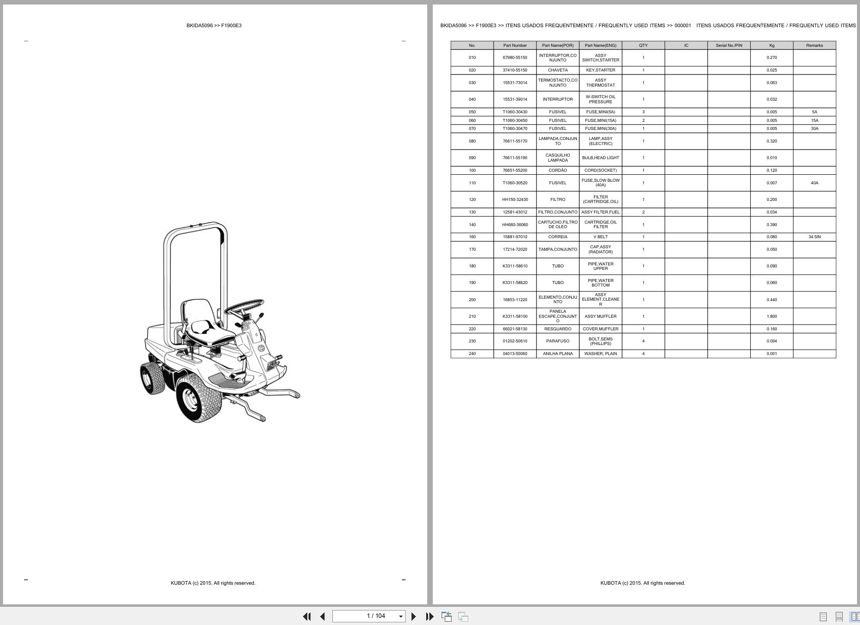 Kubota Front Mower F1900E3 Spare Parts Catalog EN PT (1)