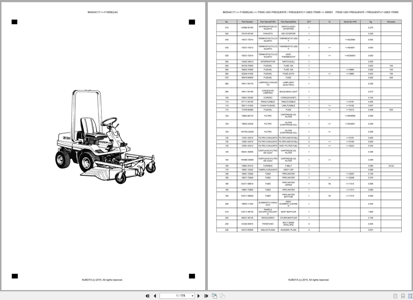 Kubota Front Mower F1900E(UK) Spare Parts Catalog EN PT (1)