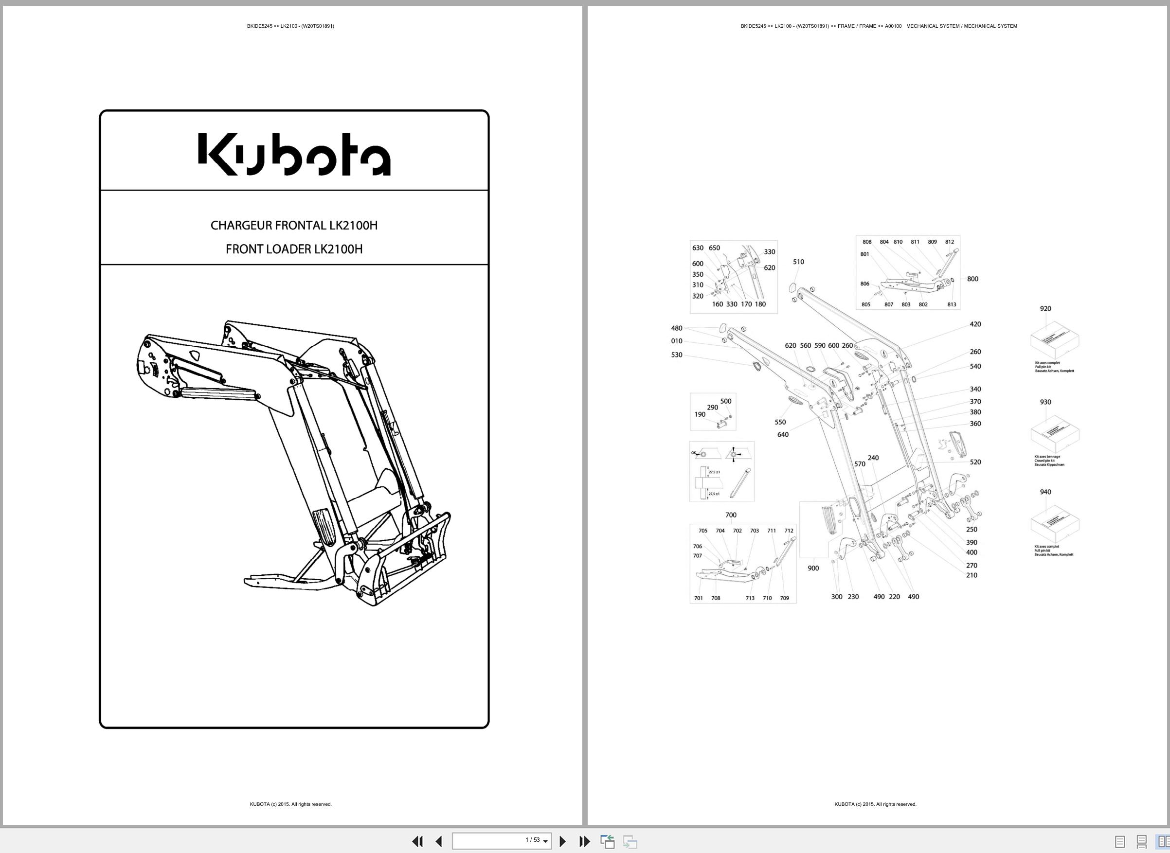 Kubota Frontloader LK2100 W20TS01891 Spare Parts Catalog EN ES (1)
