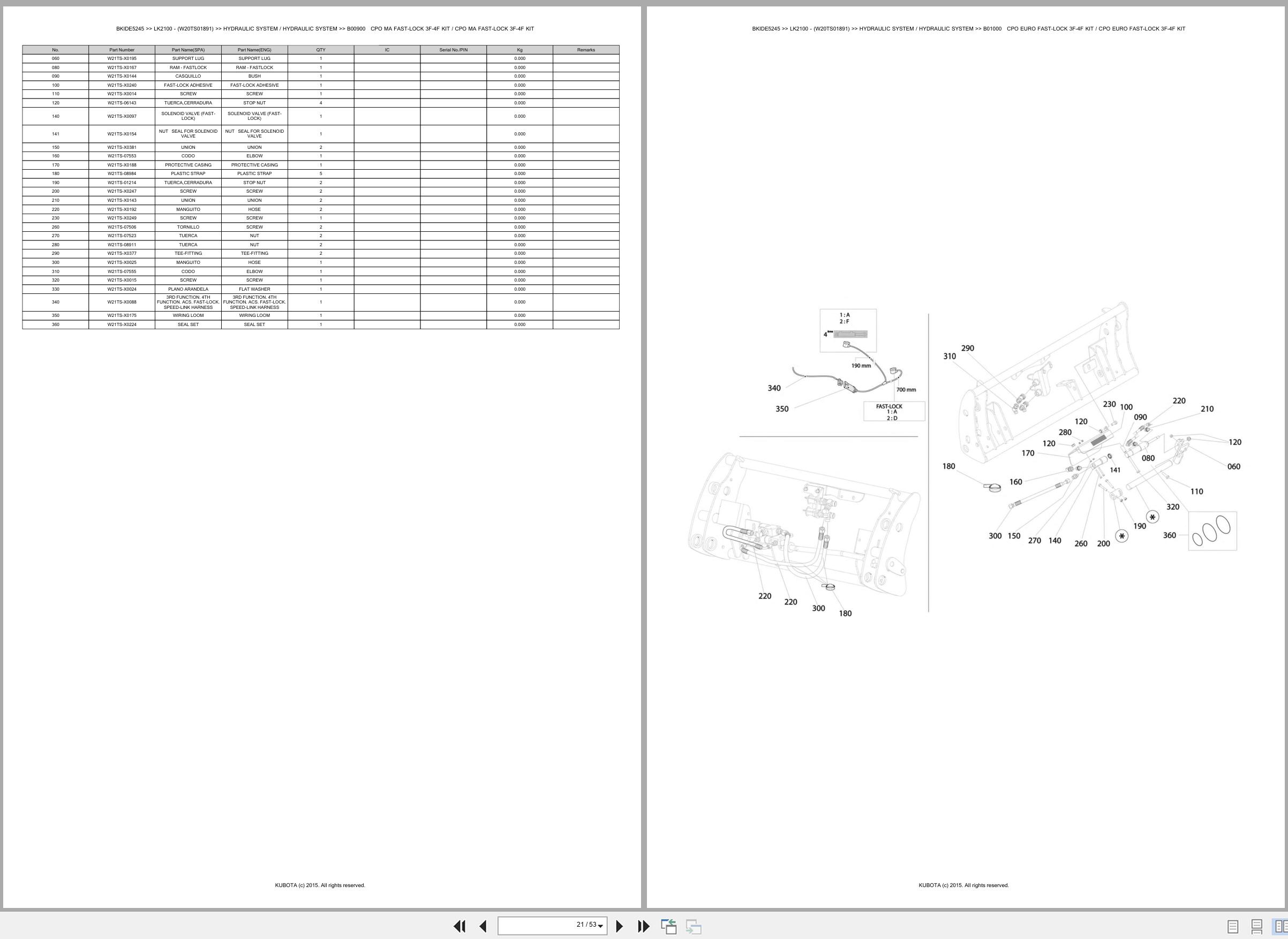 Kubota Frontloader LK2100 W20TS01891 Spare Parts Catalog EN ES (2)