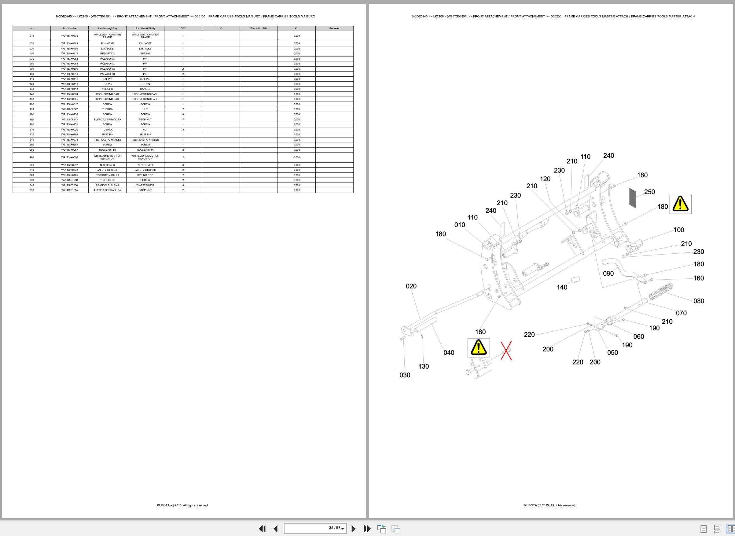 Kubota Frontloader LK2100 W20TS01891 Spare Parts Catalog EN ES (3)