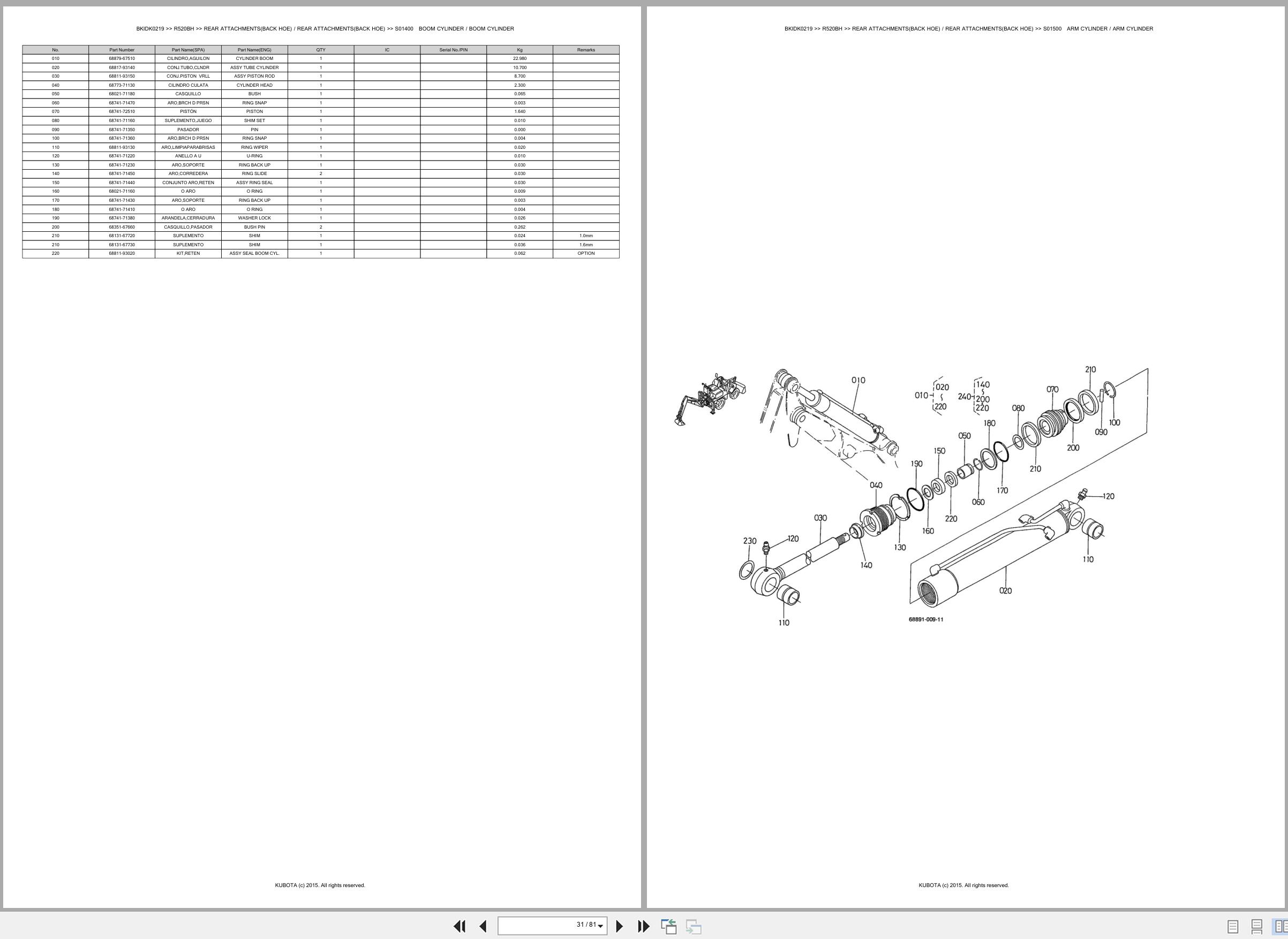 Kubota Frontloader R520BH Spare Parts Catalog EN ES (2)